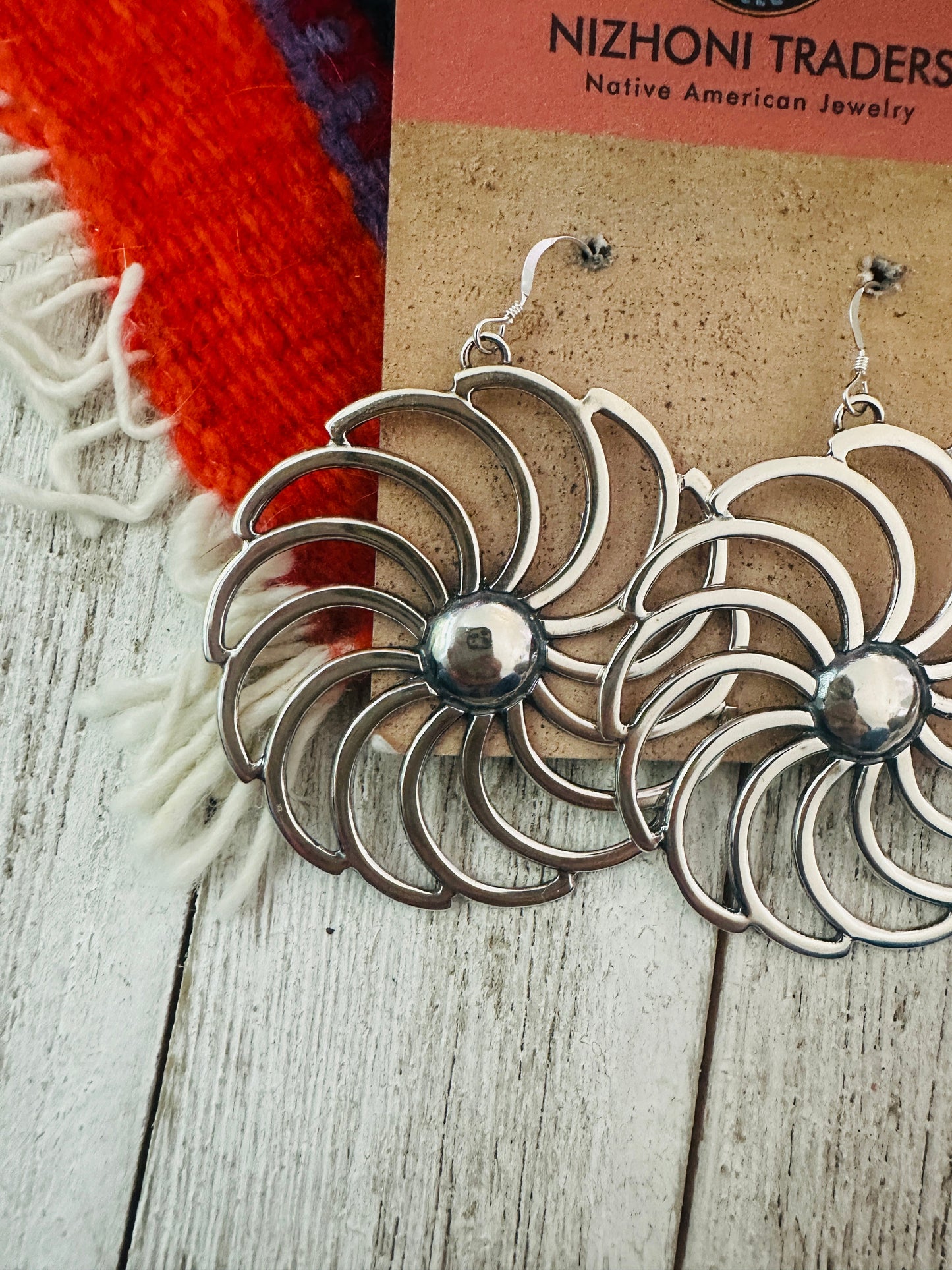 Navajo Sterling Silver Flower Dangle Earrings