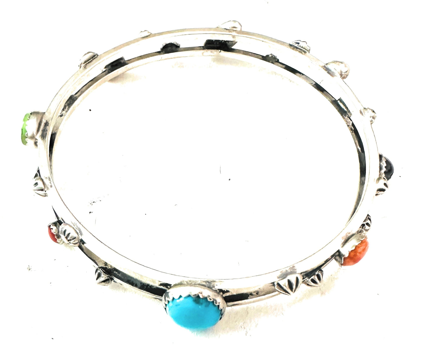 Handcrafted Multi Stone & Sterling Silver Bangle Bracelet