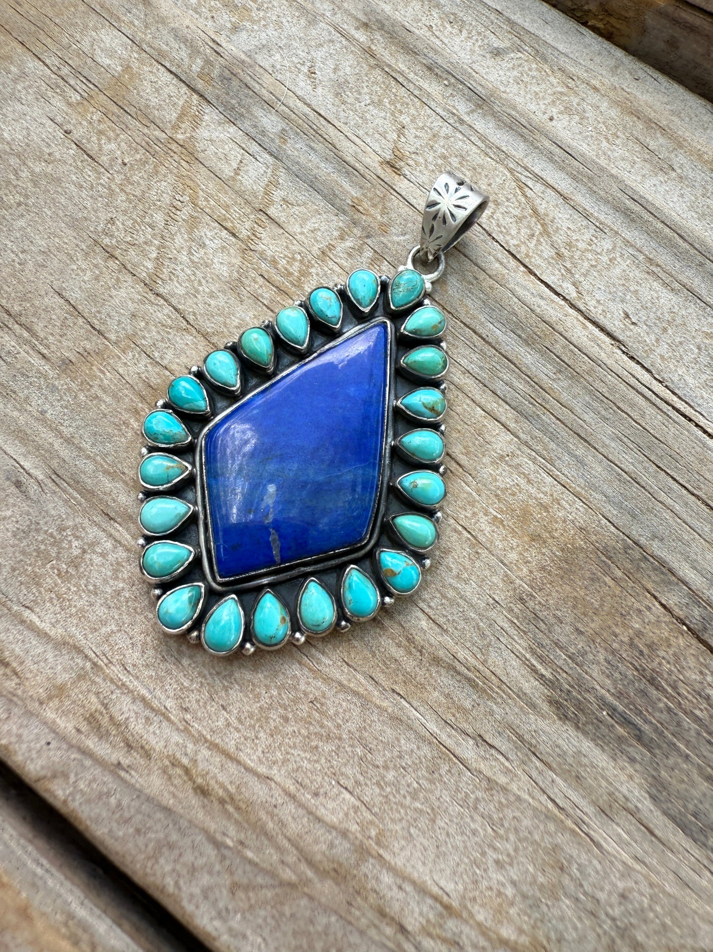 Handmade Stering Silver, Lapis & Kingman Turquoise Pendant