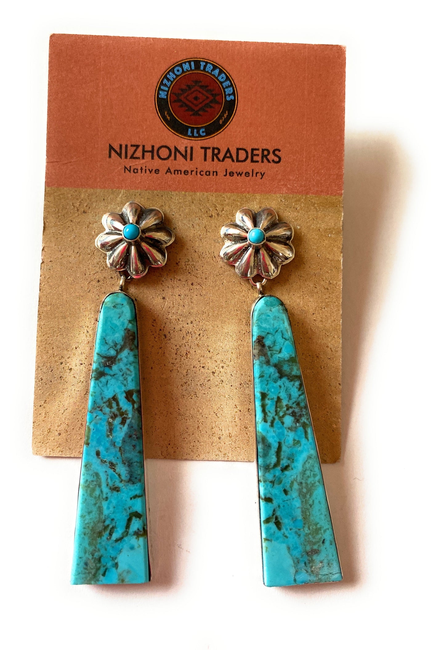 Handcrafted Sterling Silver & Turquoise Slab Concho Dangle Earrings