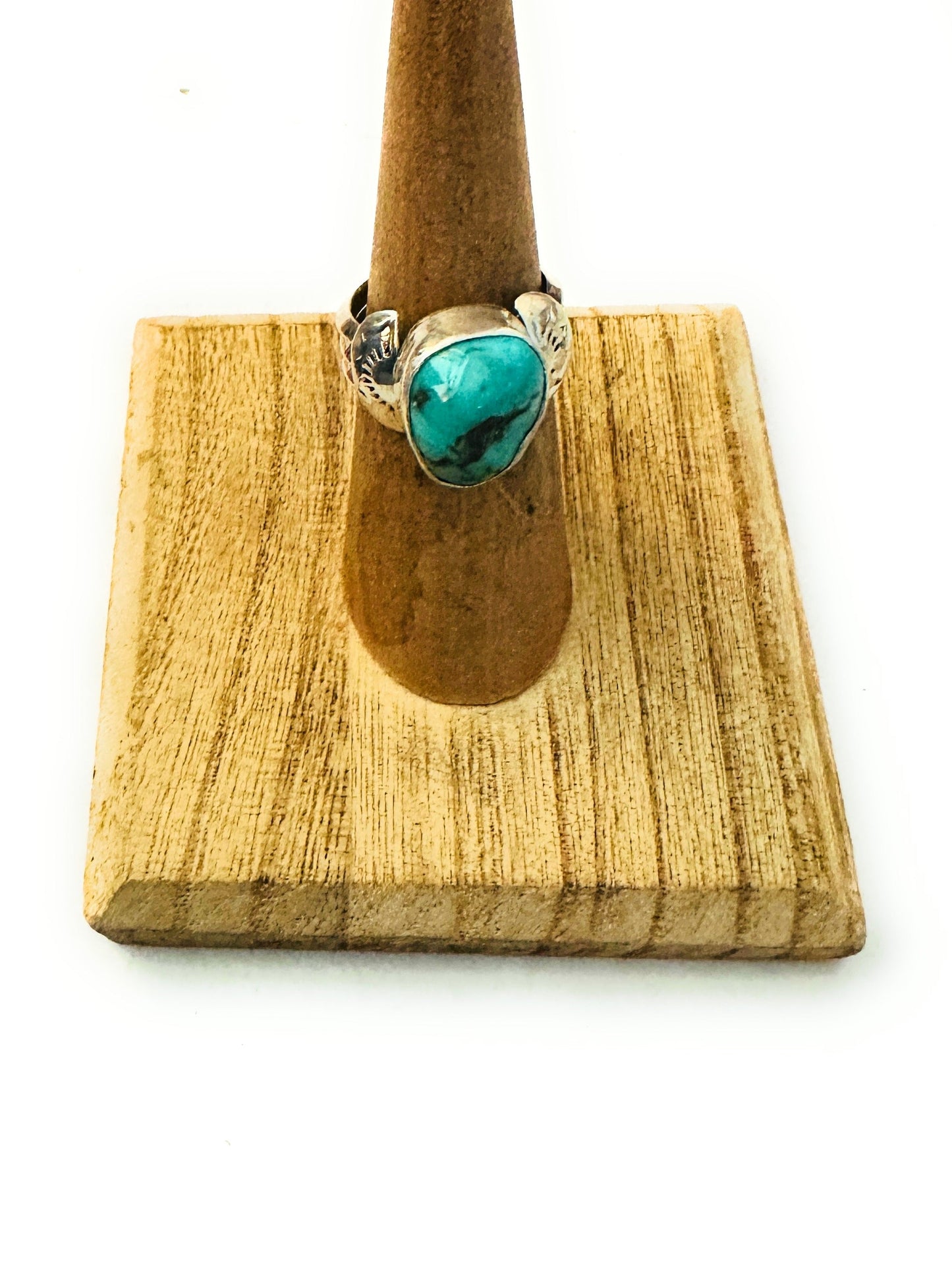 Handcrafted Kingman Turquoise & Sterling Silver Ring Size 5.5