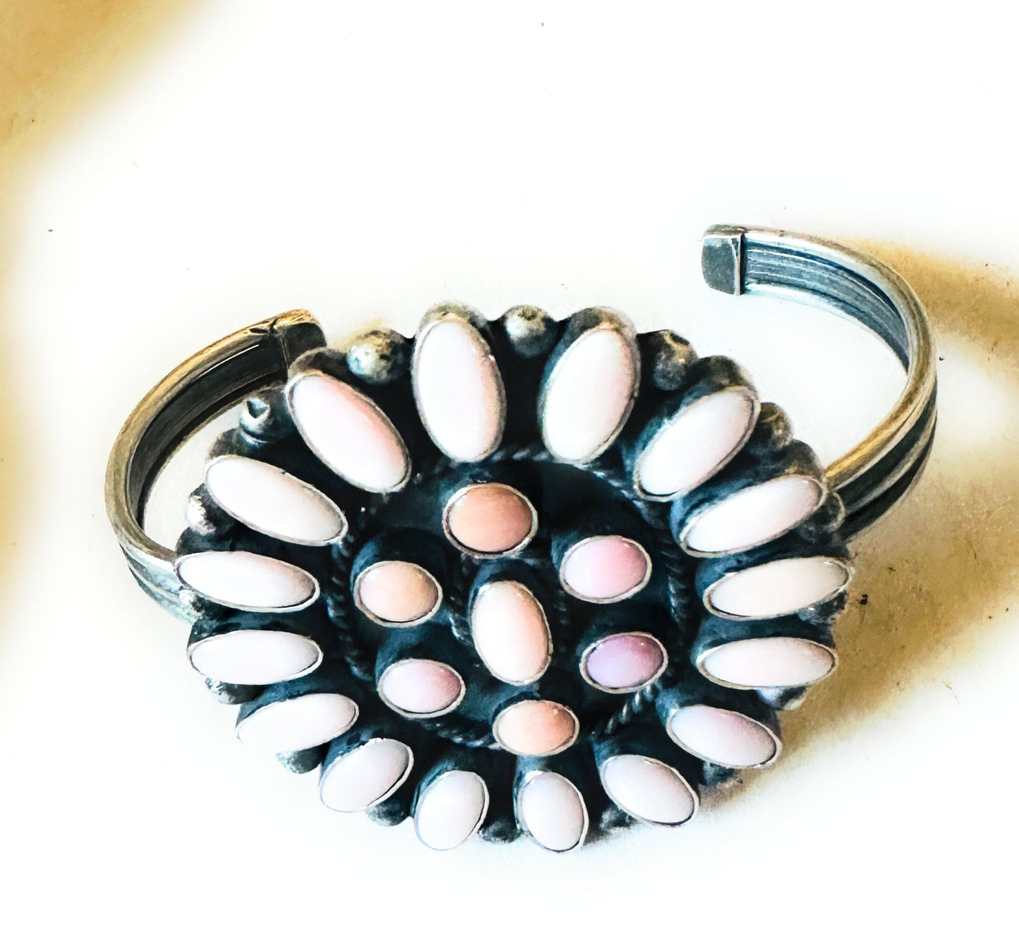 Handcrafted Queen Pink Conch Shell & Sterling Silver Cluster Cuff Bracelet