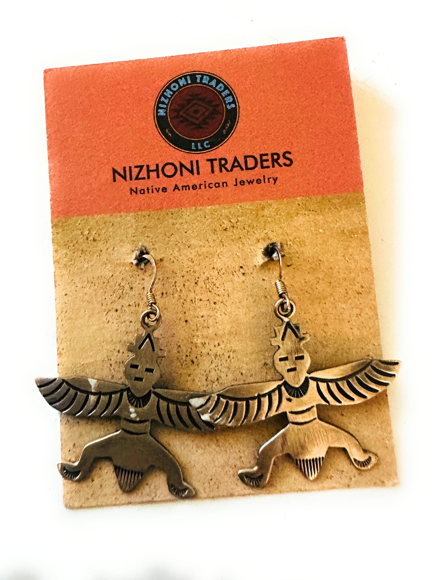 Vintage Old Pawn Handcrafted Sterling Silver Thunderbird Dangle Earrings