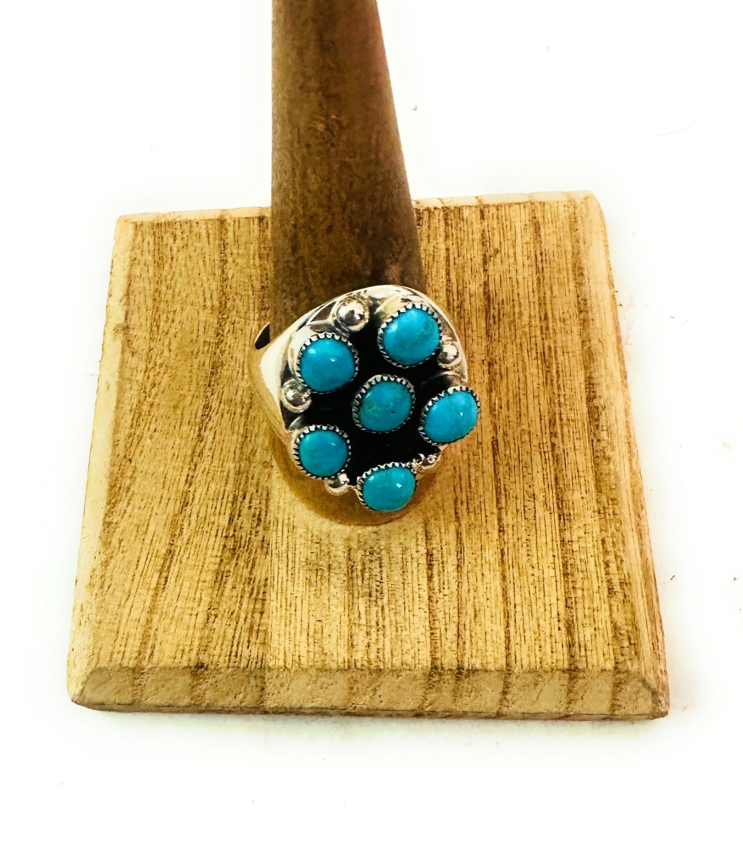 Handcrafted Turquoise & Sterling Silver Cluster Cigar Band Ring