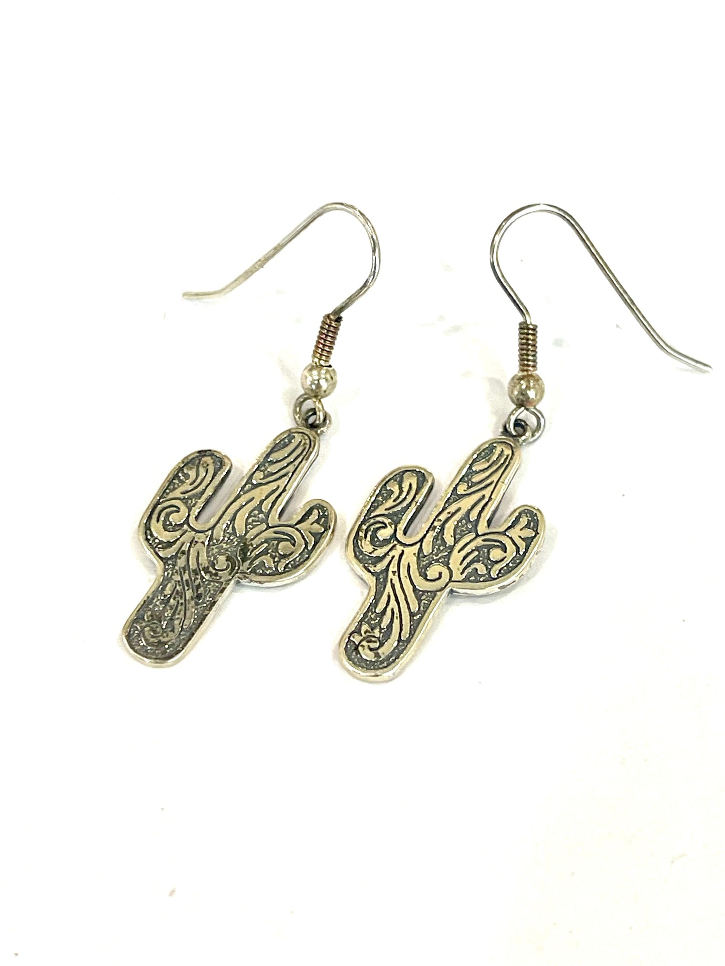 Old Pawn Handmade Sterling Silver Cactus Dangle Earrings