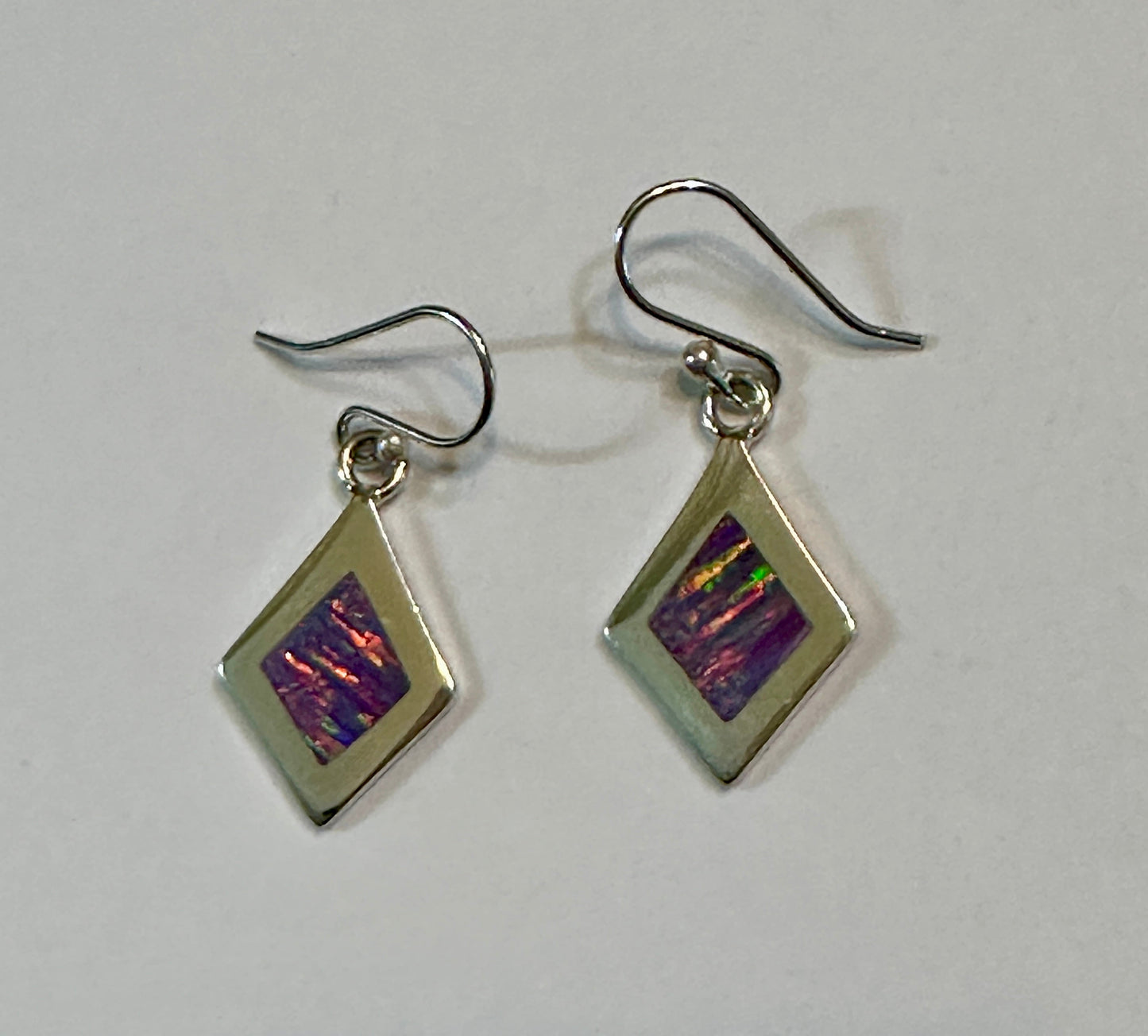 Lilac Opal Inlay Sterling Silver Earrings on Hook