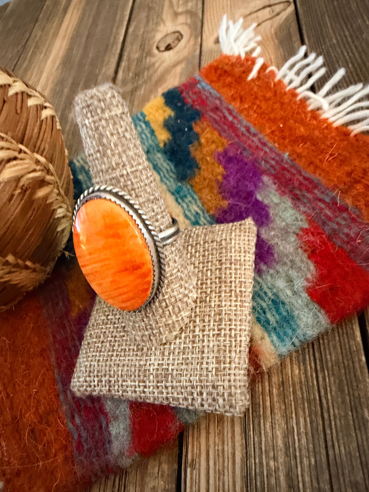 Handcrafted Orange Spiny Oyster & Sterling Silver Adjustable Ring