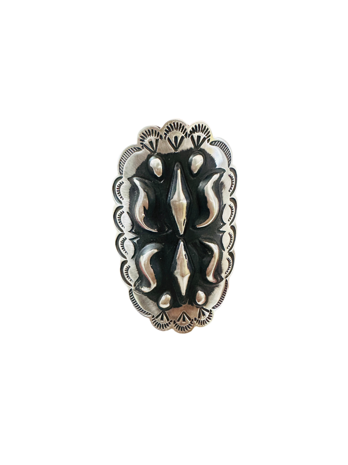 Handcrafted Sterling Silver Adjustable Concho Ring by Leander Tahe