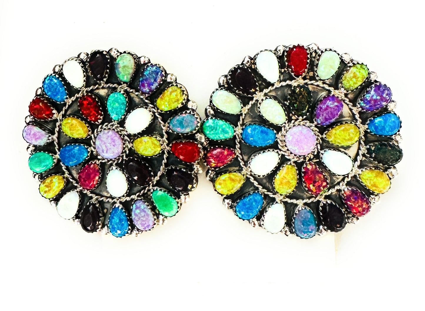 Handcrafted Multicolor Opal And Sterling Silver Cluster Post Earrings