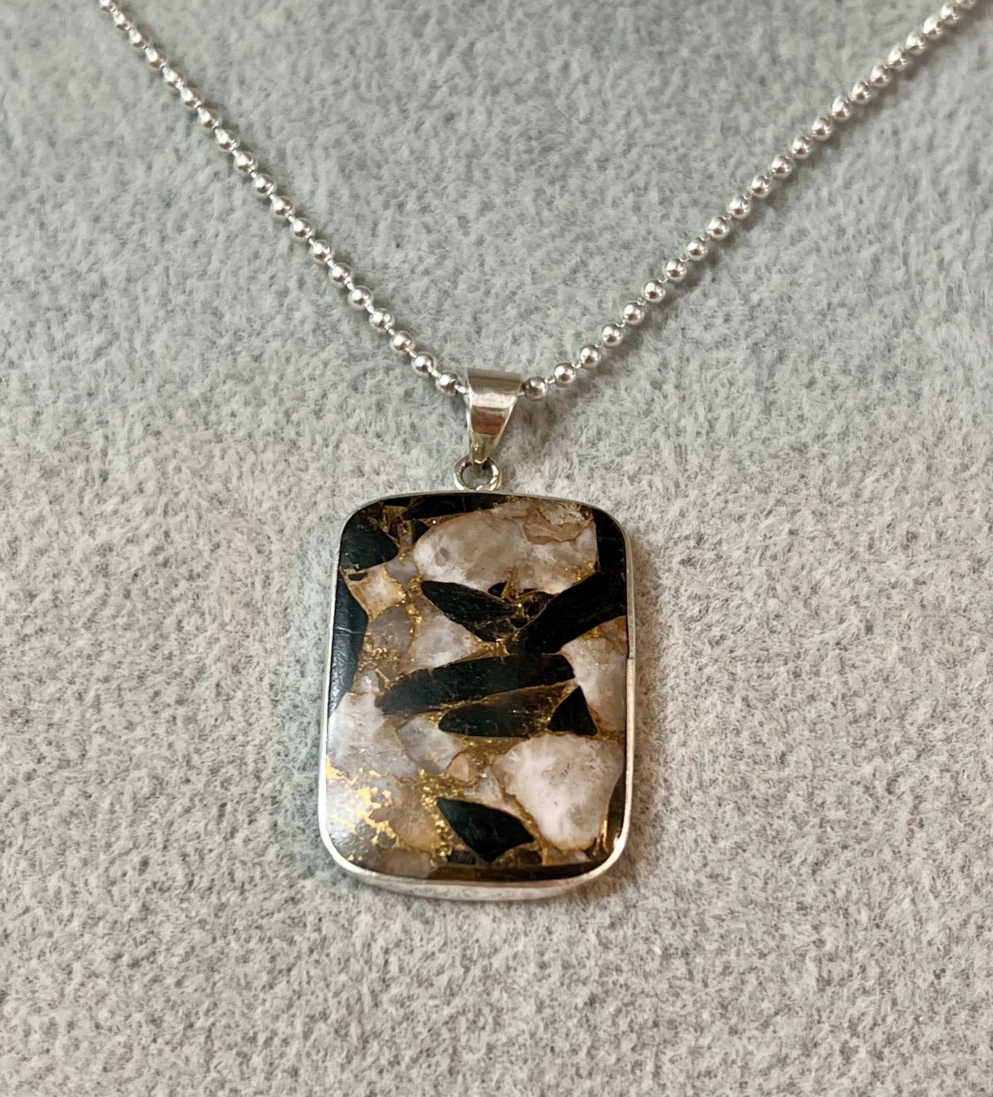 Obsidian Rectangle Pendant Sterling Silver Necklace