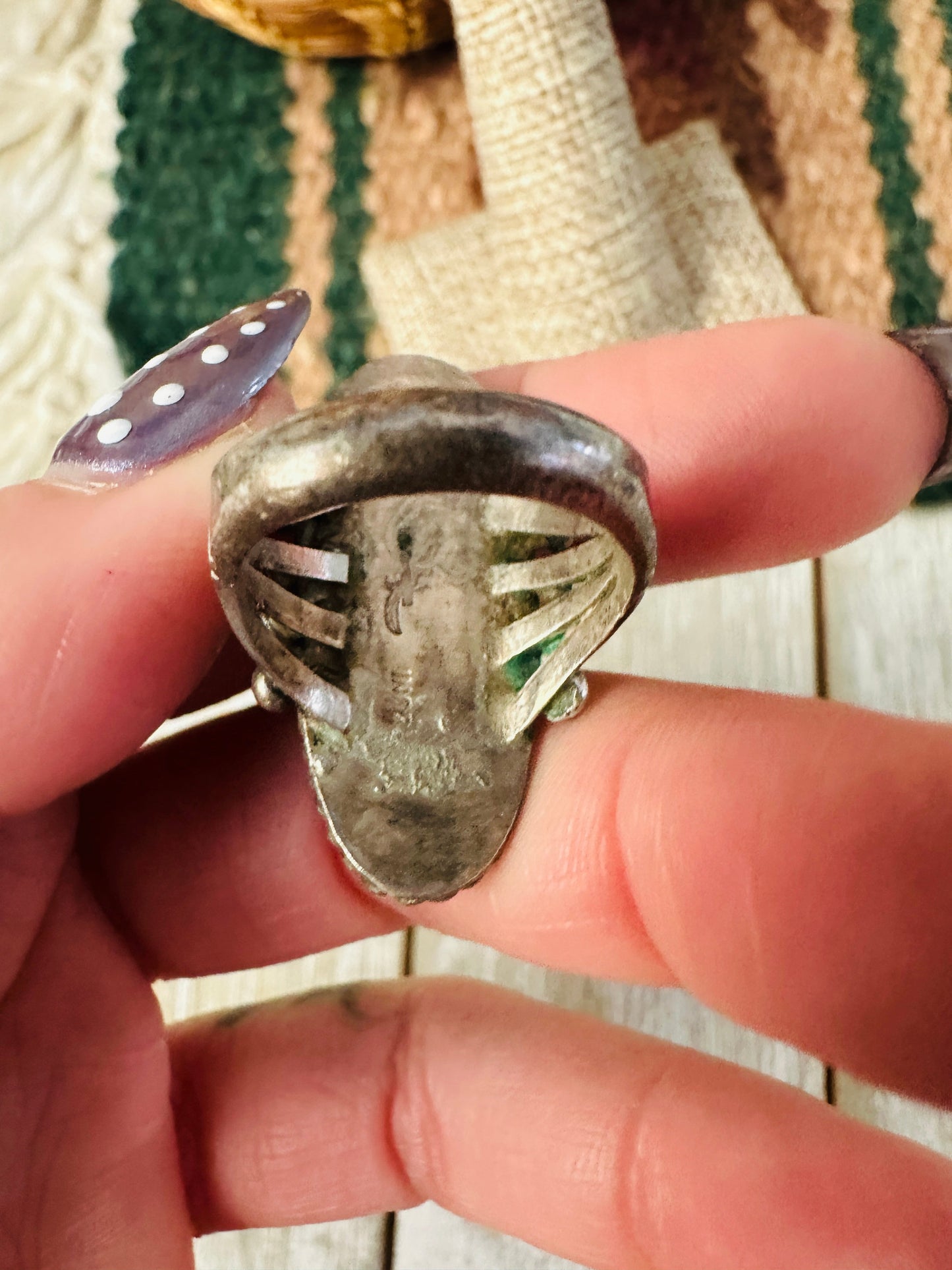 Old Pawn Handcrafted Onyx & Sterling Silver Ring Size 6.5