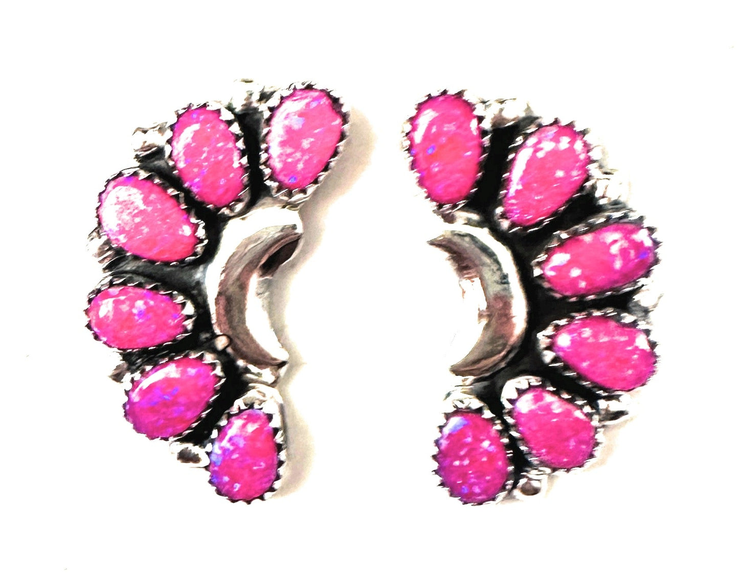 Handcrafted Pink Opal & Sterling Silver Crescent Cluster Earrings
