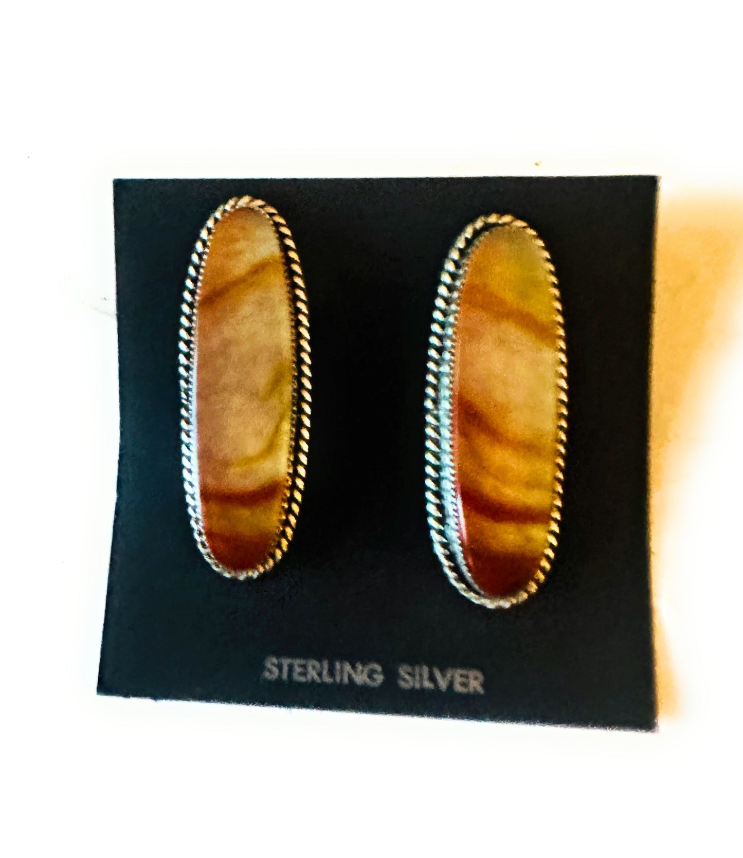 Handcrafted Jasper Sterling Silver Post Earrings Signed