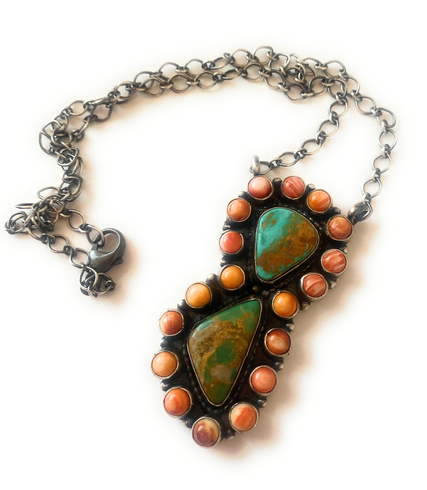 Handcrafted Sterling Silver, Spiny & Royston Turquoise Cluster Necklace