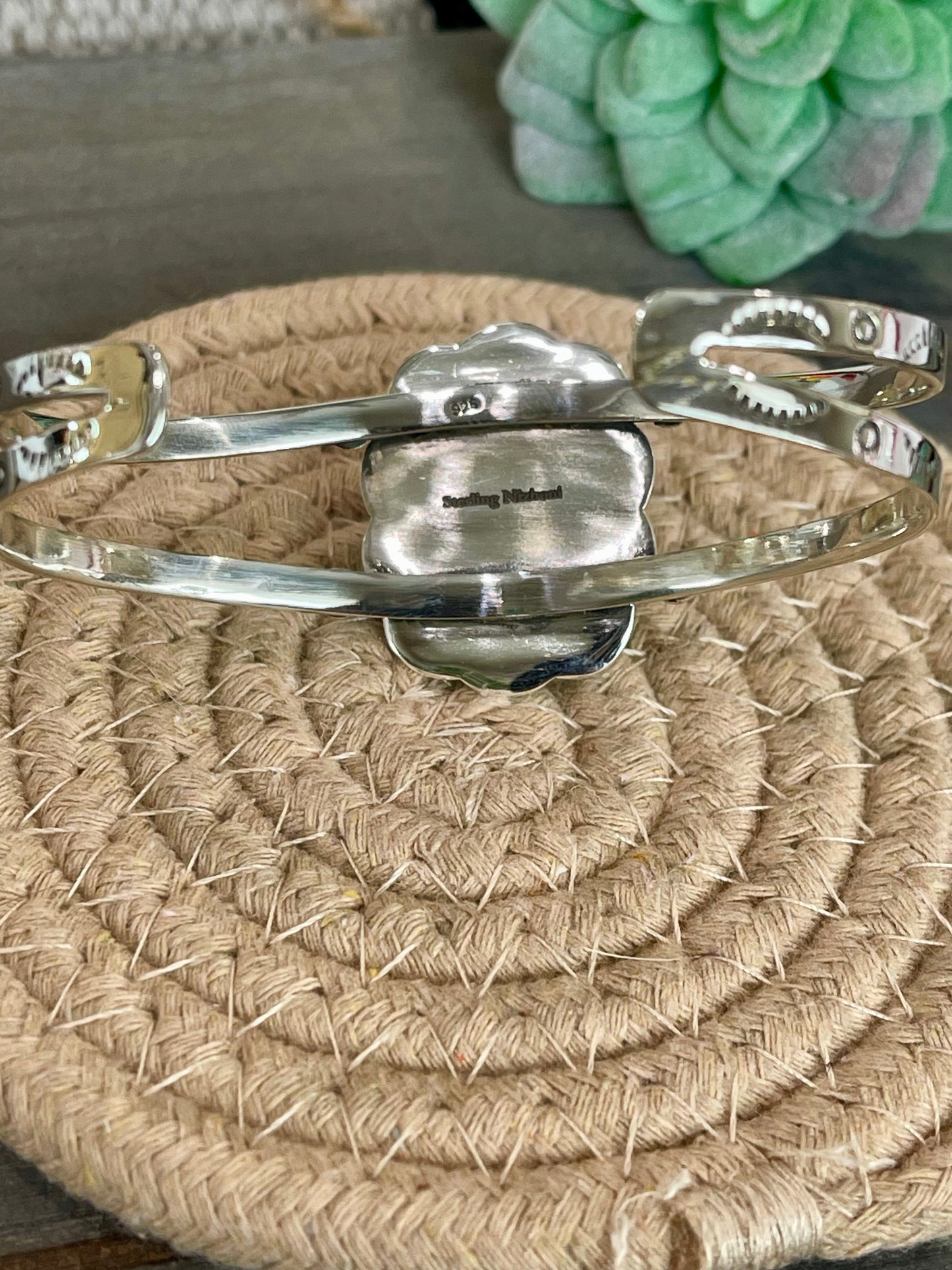 Handmade Sterling Silver & Peacock Dahlia Cuff Bracelet