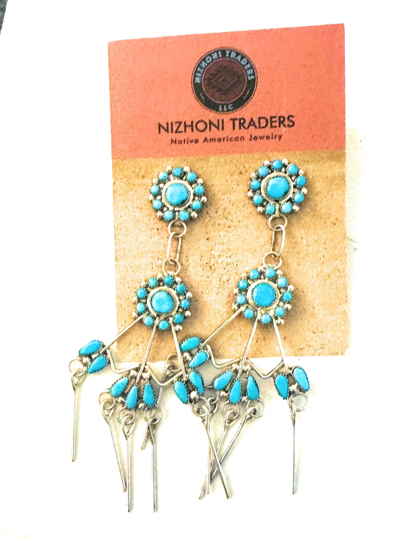 Handcrafted Sterling Silver & Turquoise Flower Chandelier Dangle Earrings