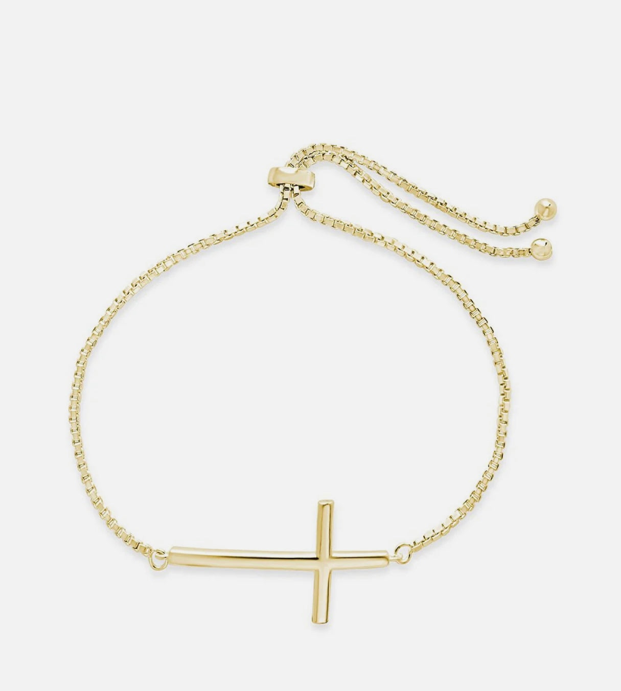 Polished Cross Bolo Bracelet- 14k Gold