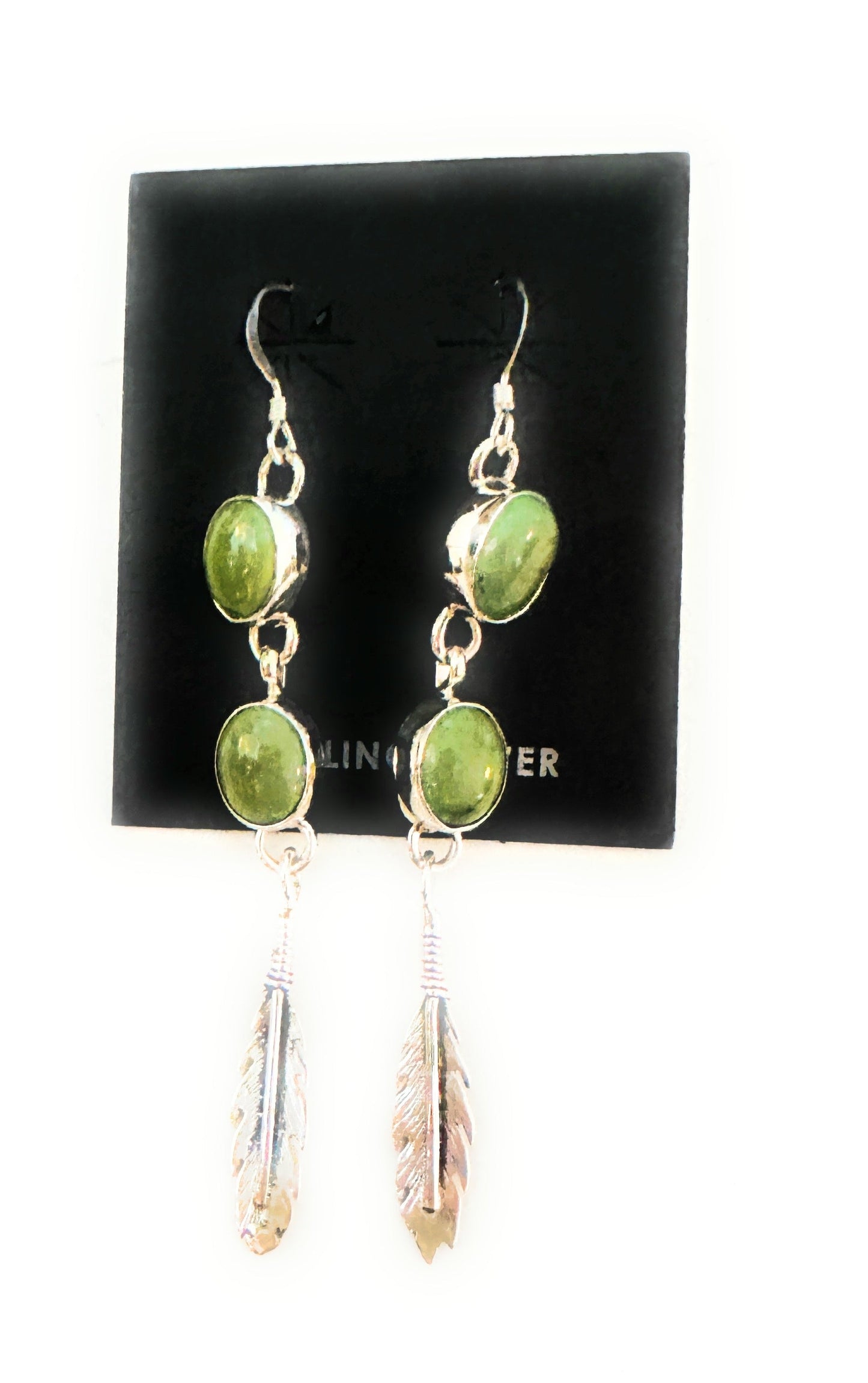 Handcrafted Turquoise & Sterling Silver Feather Dangle Earrings