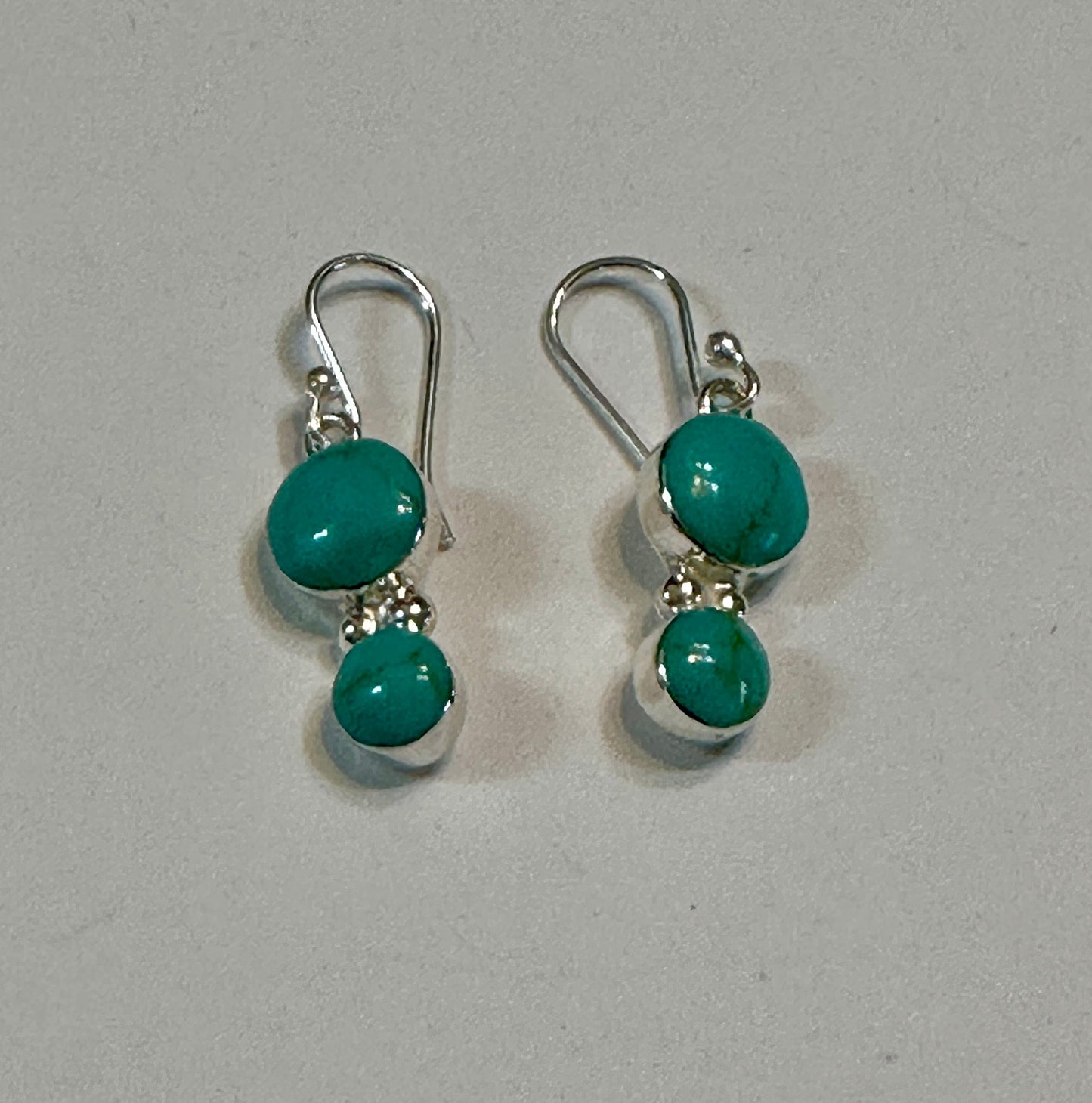 Double Turquoise Cabochons on Sterling Silver Hooks
