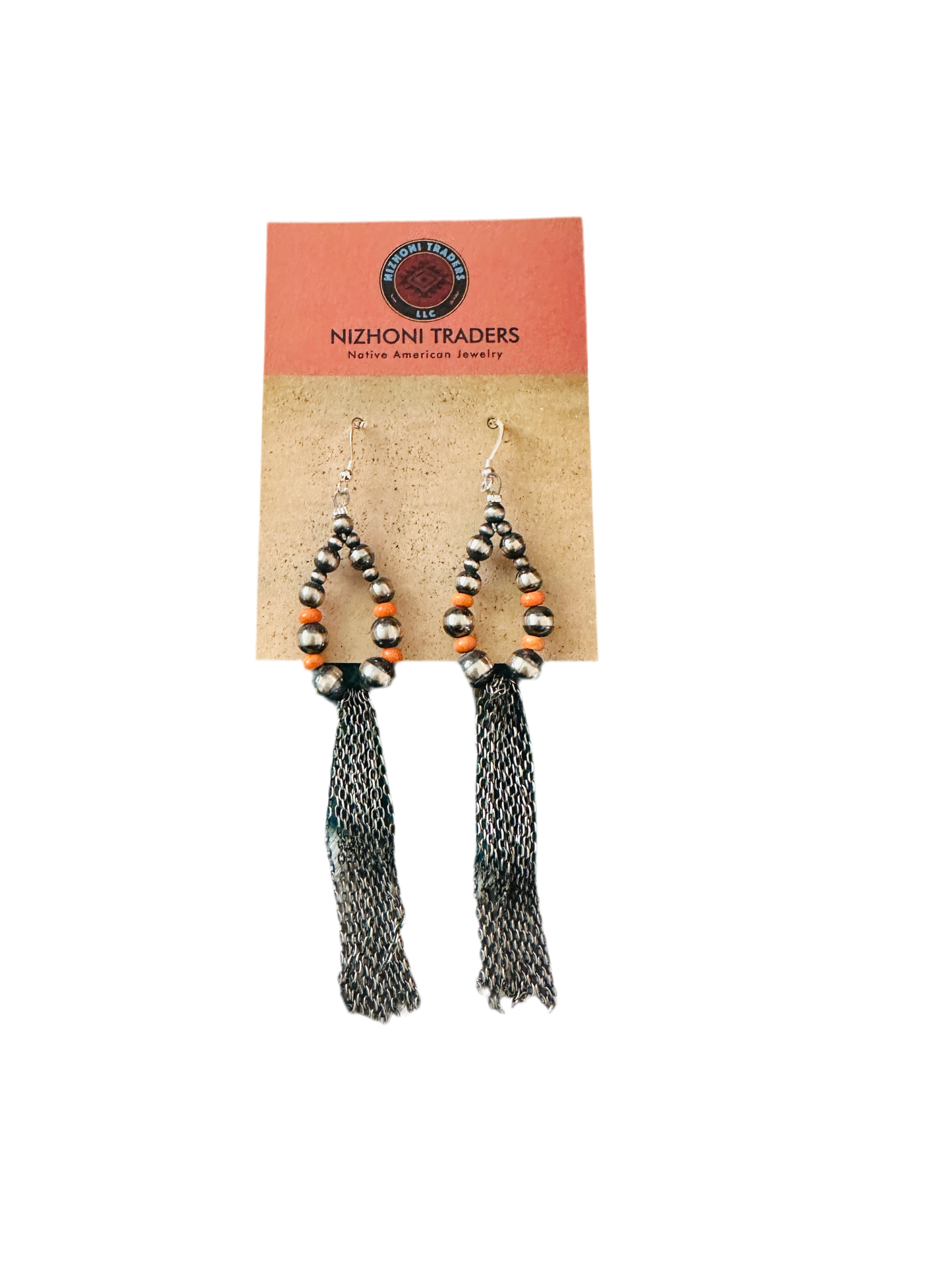 Handcrafted Orange Spiny & Sterling Silver Pearl Beaded Hoop Earrings