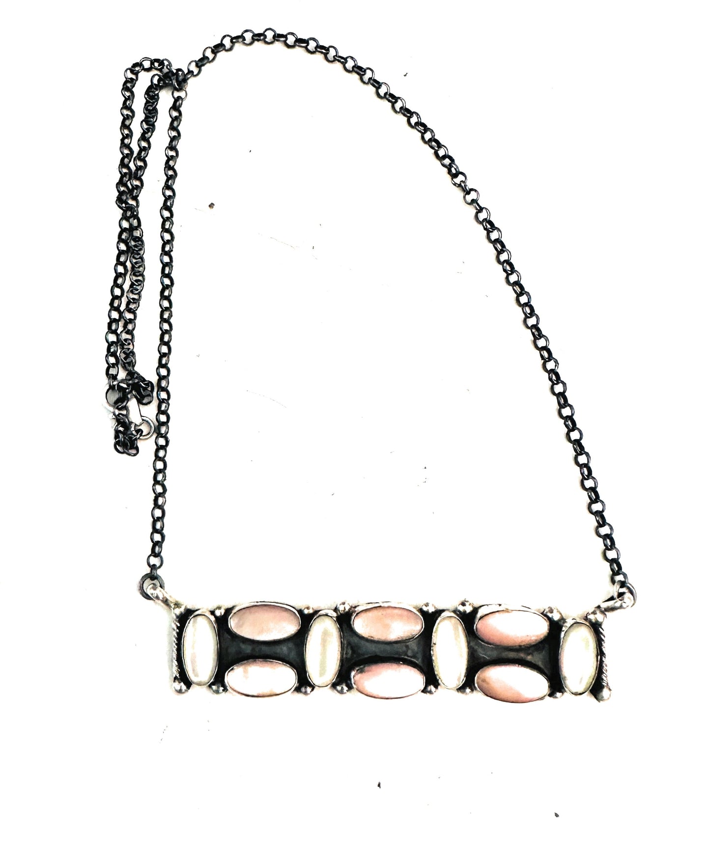 Handcrafted Sterling Silver & Mother of Pearl Bar Necklace by Jacqueline Silver