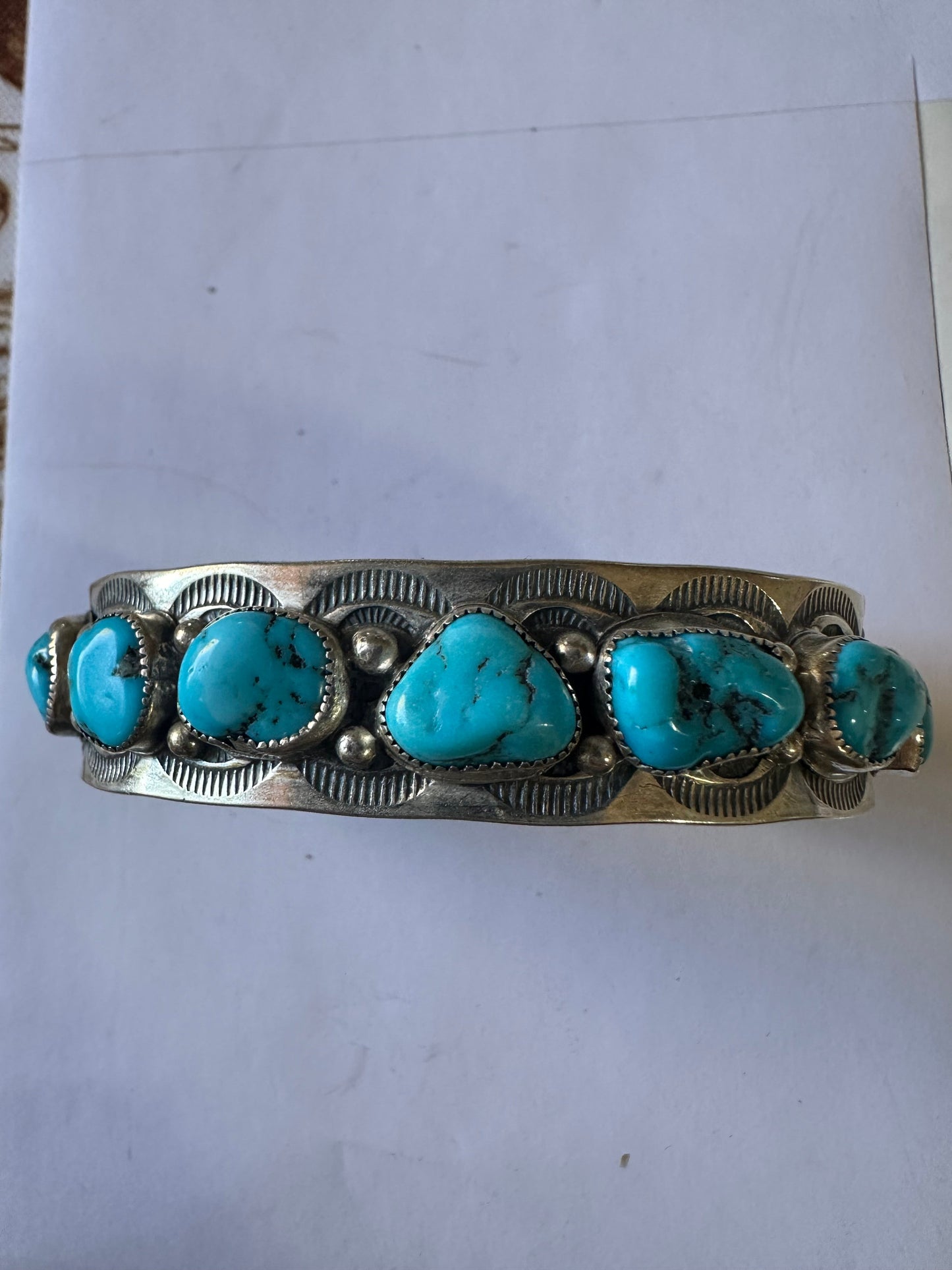 Handcrafted Turquoise & Sterling Silver Cuff Bracelet Signed B Shorty /