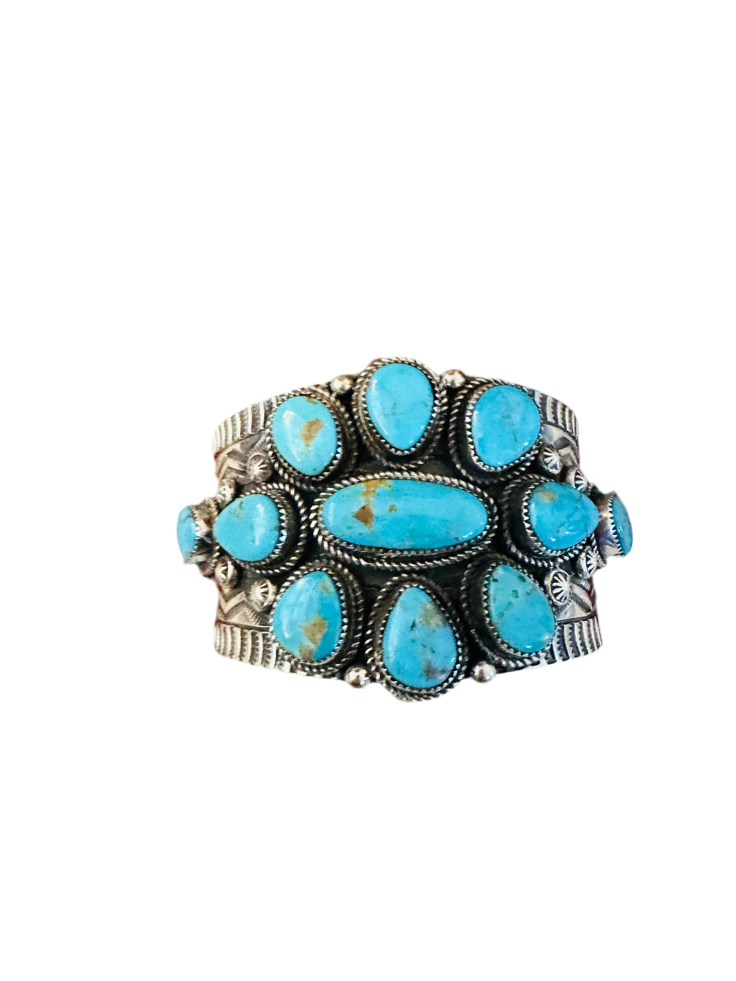 Kingman Turquoise & Sterling Silver Cluster Cuff Bracelet /