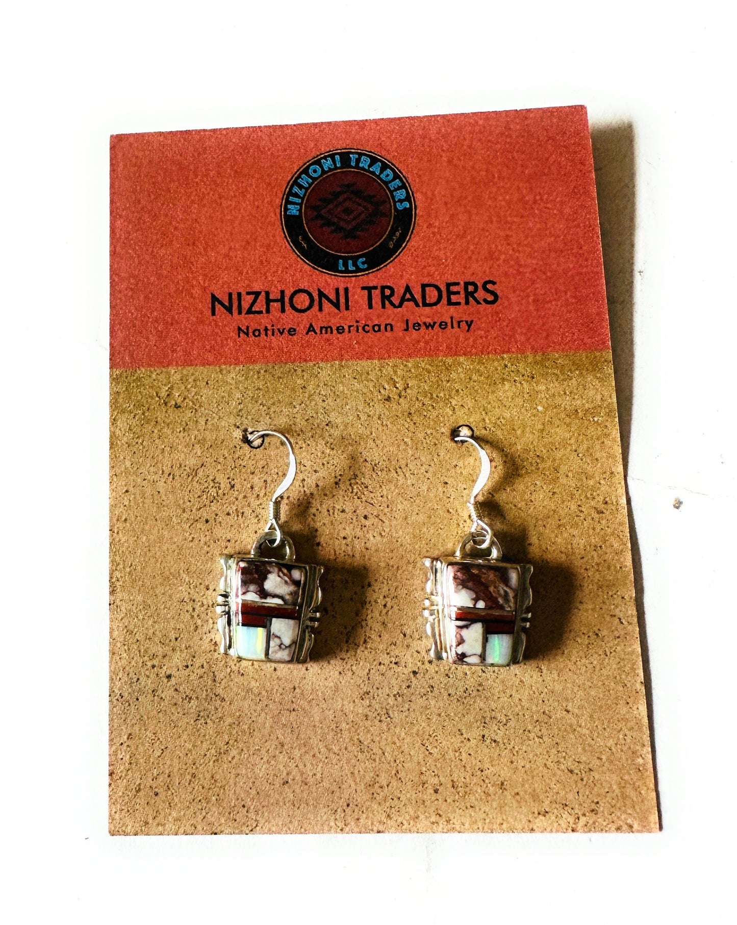 Handcrafted Sterling Silver & Multi Stone Inlay Dangle Earrings