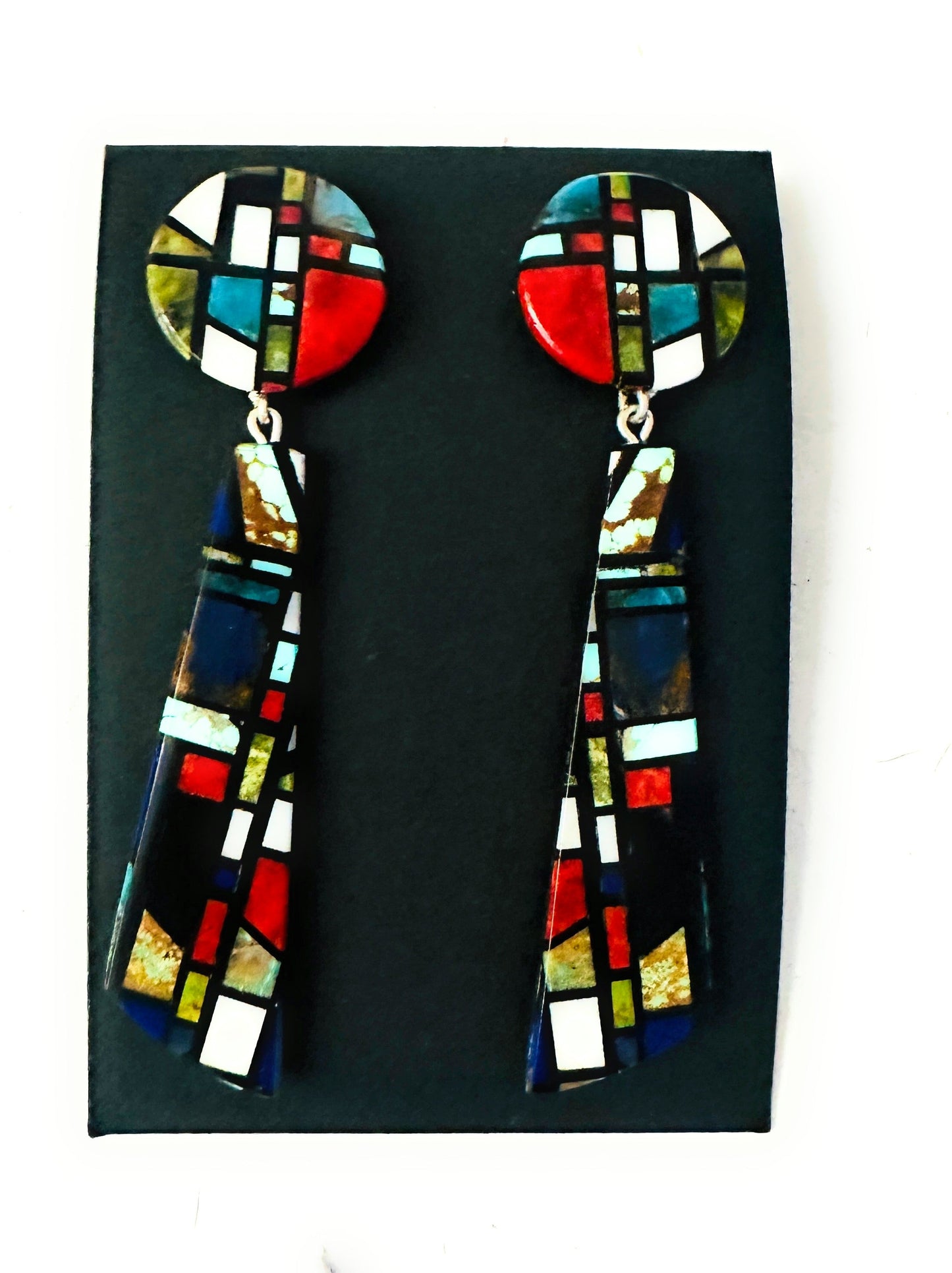 Handcrafted Multi Stone Inlay Dangle Earrings