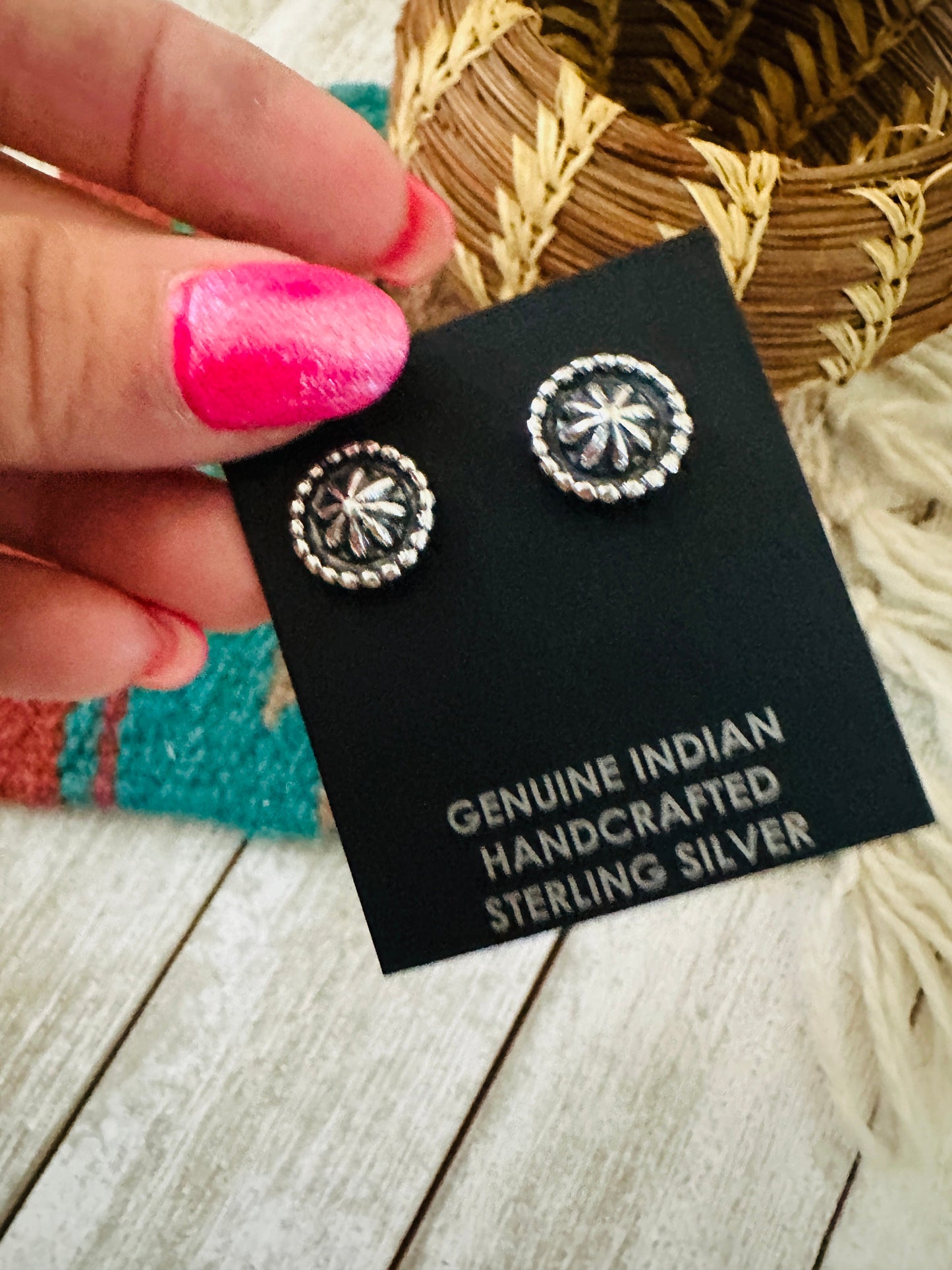 Handcrafted Sterling Silver Concho Stud Earrings 1/2”