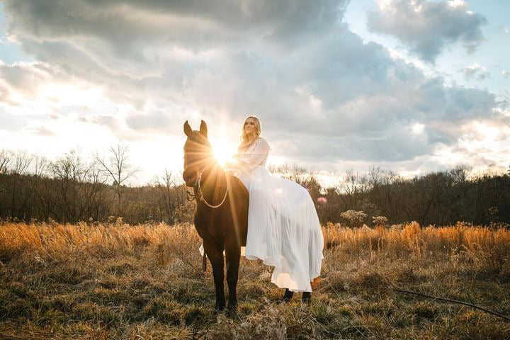 The Claire Gown – Nude Lace Western Wedding Dress with V-Neckline
