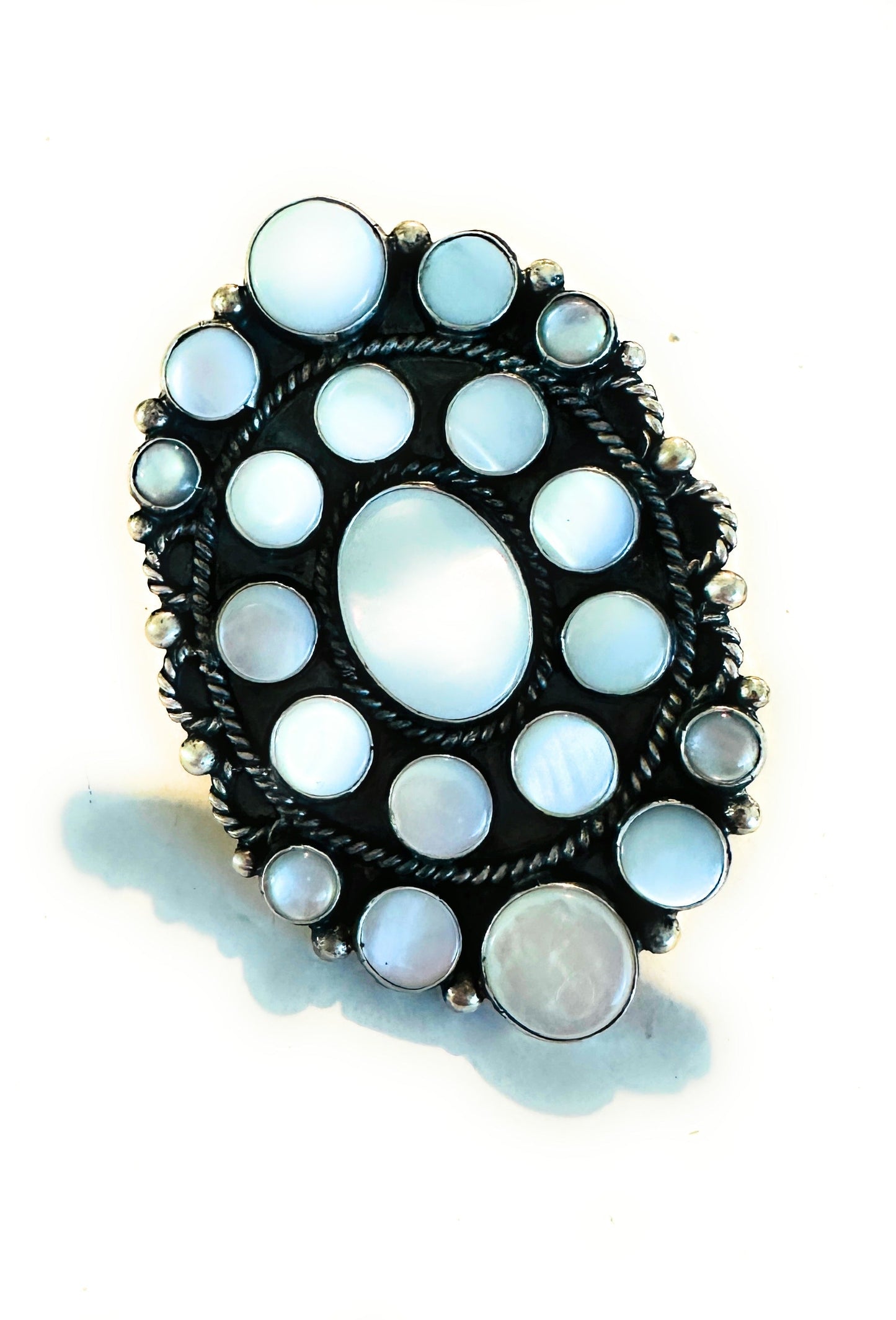 Handcrafted Sterling Silver & Mother of Pearl Cluster Ring Size 9