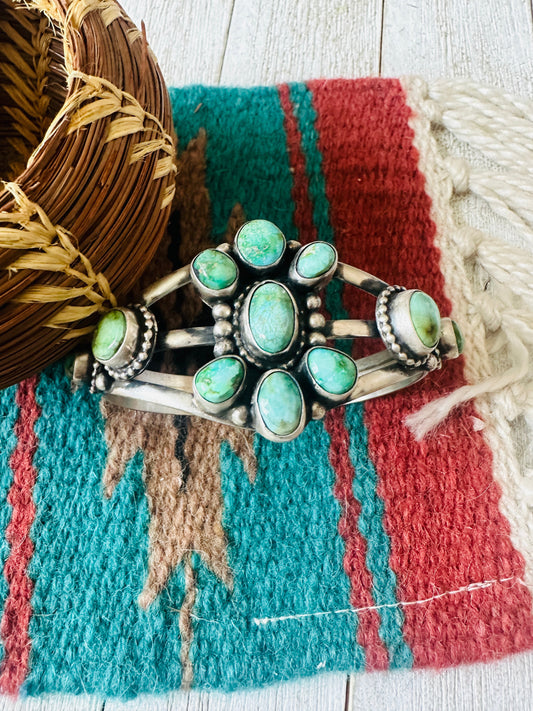 Handcrafted Sonoran Gold Turquoise & Sterling Silver Cuff Bracelet