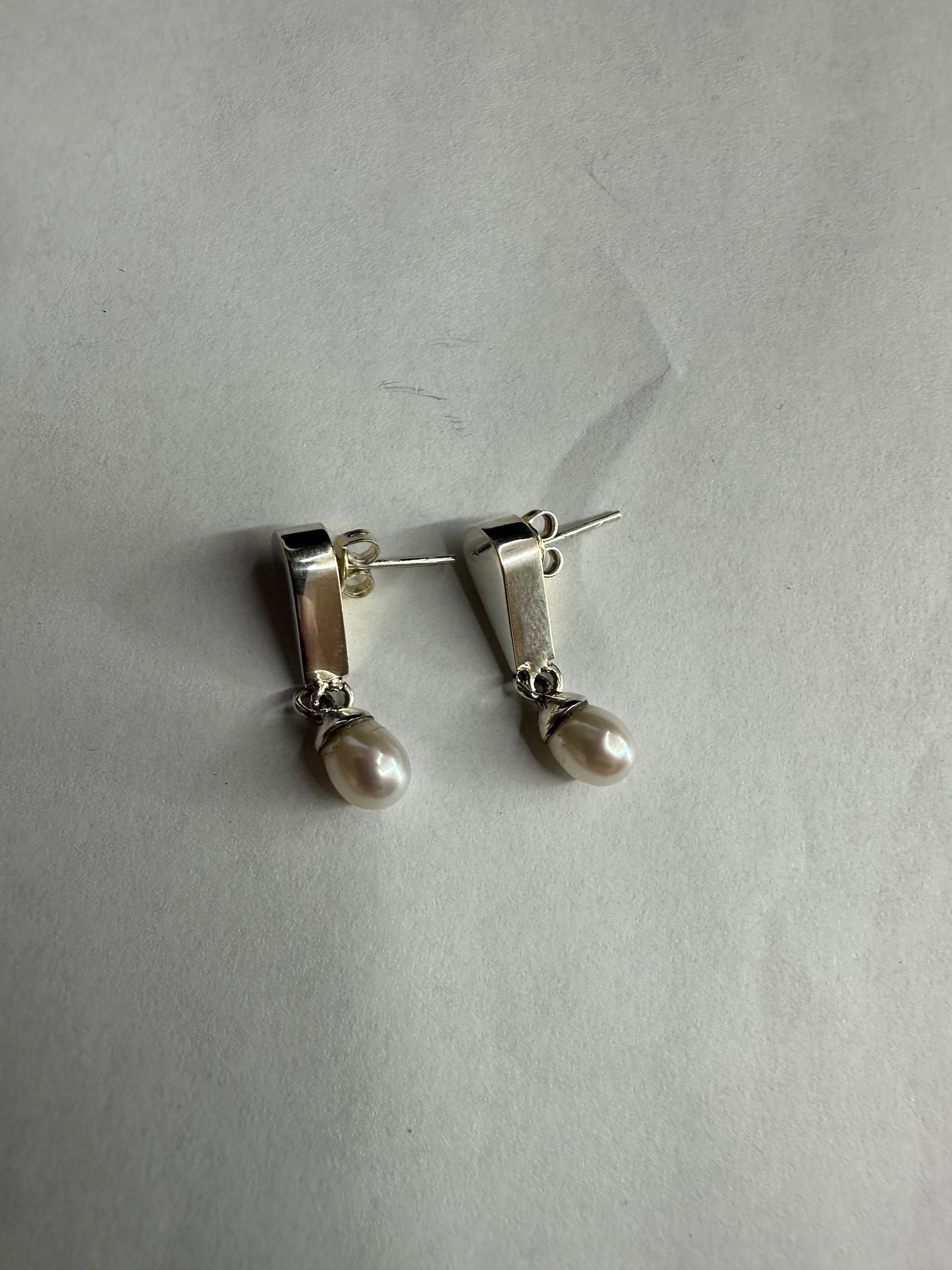 Inverted Teardrop Earrings w/ Pearl Dangle