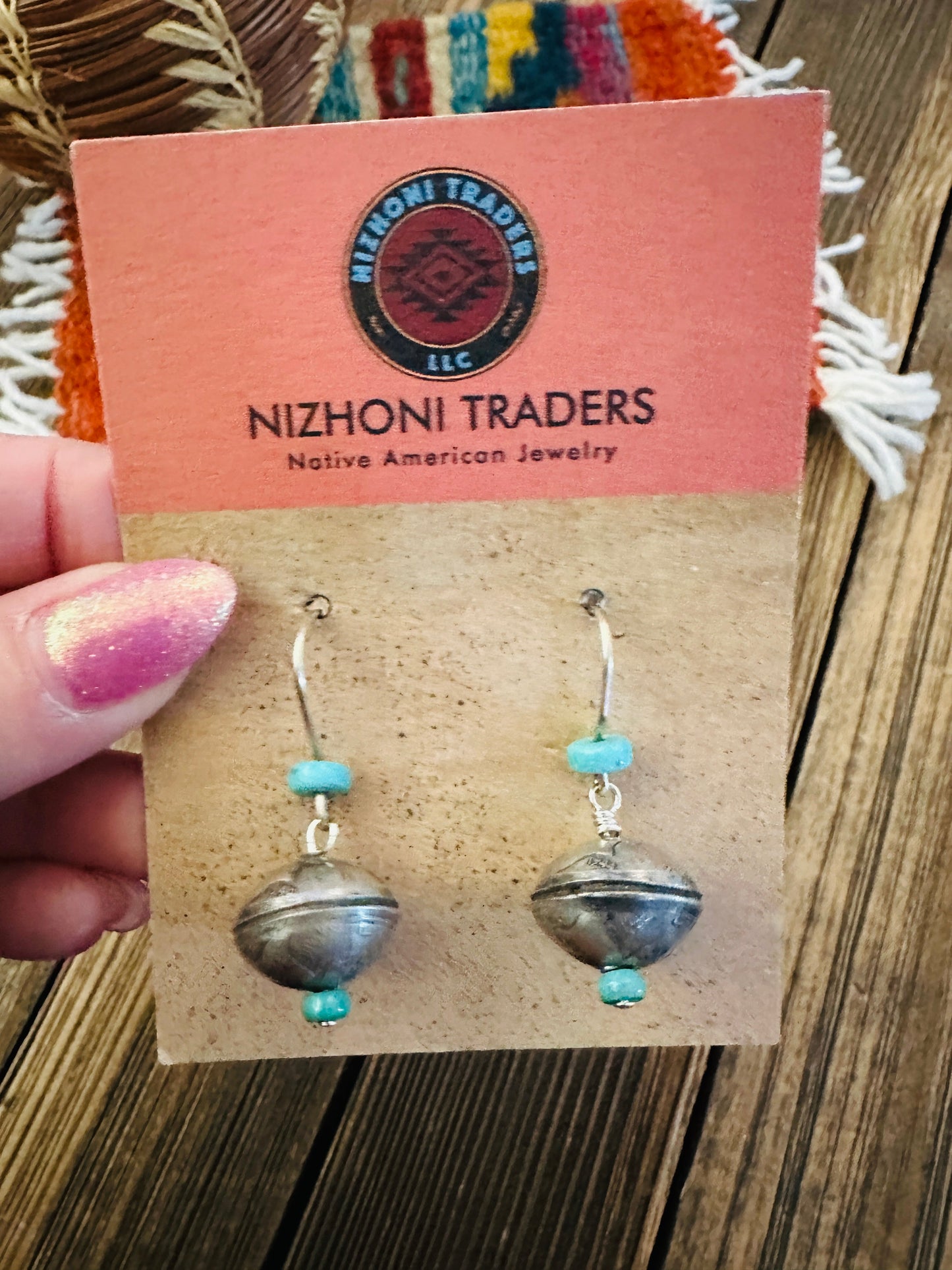Handcrafted Turquoise & Sterling Silver Liberty Dime Bead Dangle Earrings