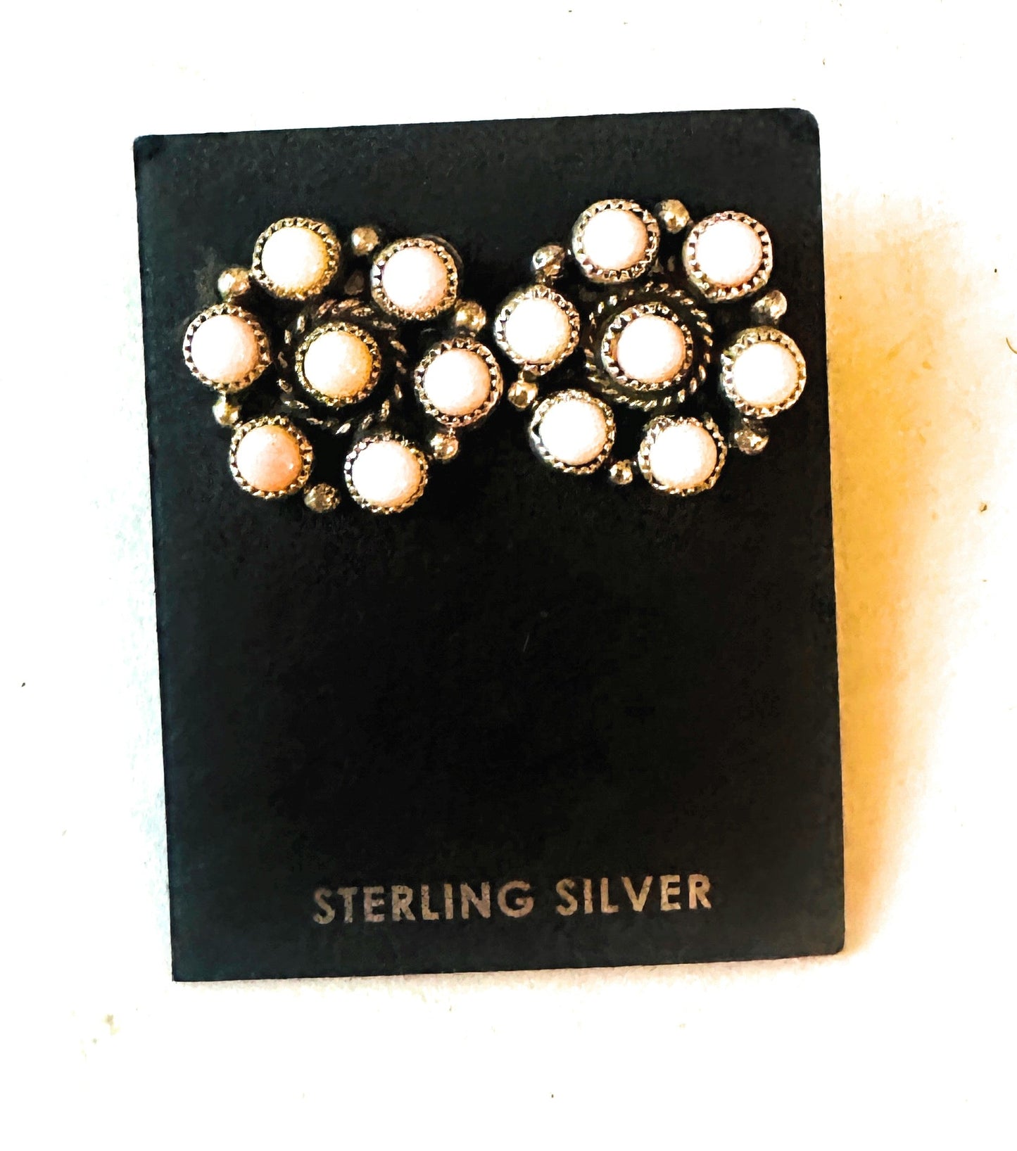 Handcrafted Sterling Silver & Queen Pink Conch Cluster Post Earrings