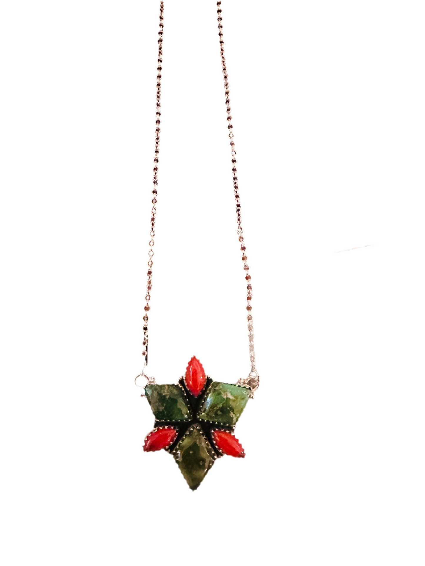 ** Christmas Collection ** Handmade Sterling Silver, Turquoise & Coral Necklace Signed Nizhoni