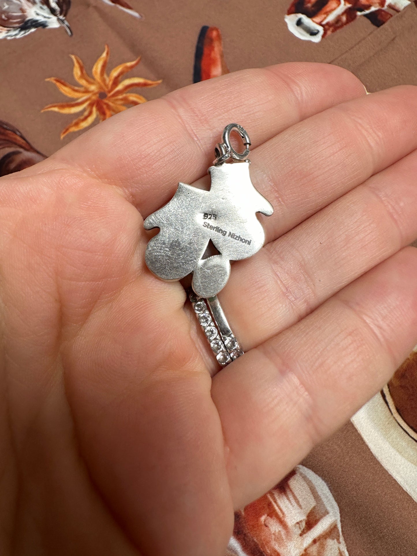 Handmade Sterling Silver and Turquoise MITTENS/ Gloves Charm