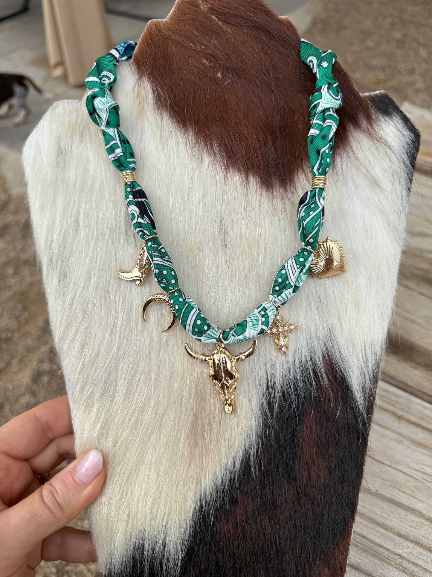 "THE GOLDEN COLLECTION" Handmade Bandana Charm Necklace GREEN