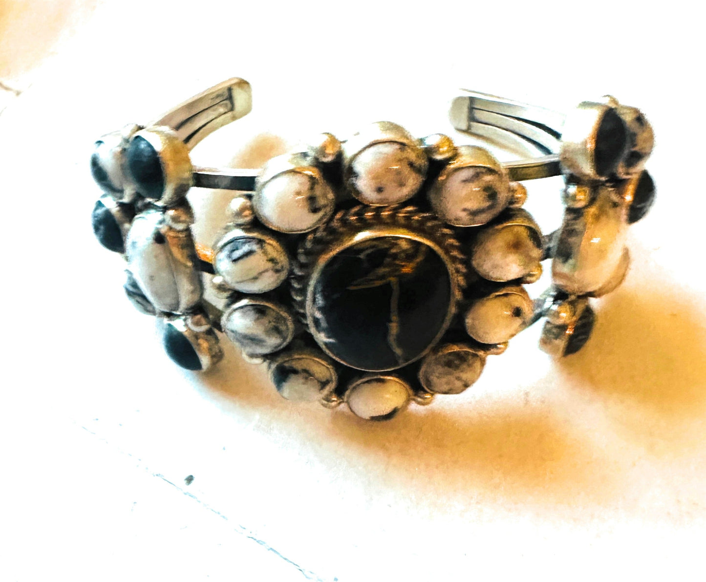 Handcrafted White Buffalo & Sterling Silver Cuff Bracelet