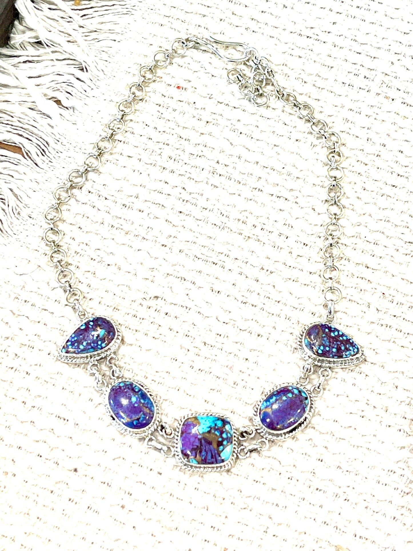 Handcrafted Sterling Silver & Purple Dream Mojave 5 Stone Necklace