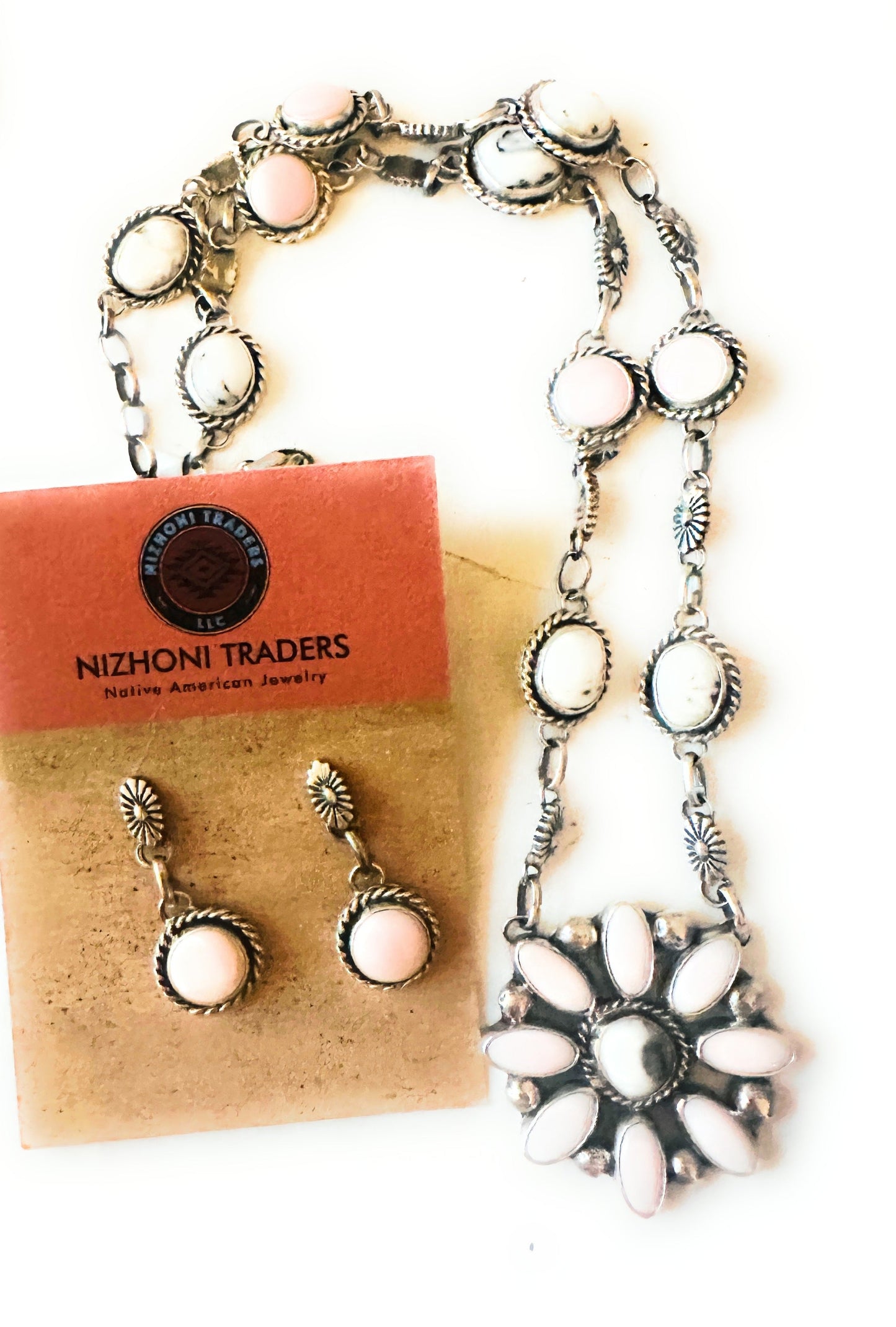 Handcrafted Queen Pink Conch, Wild Horse & Sterling Silver Necklace Set