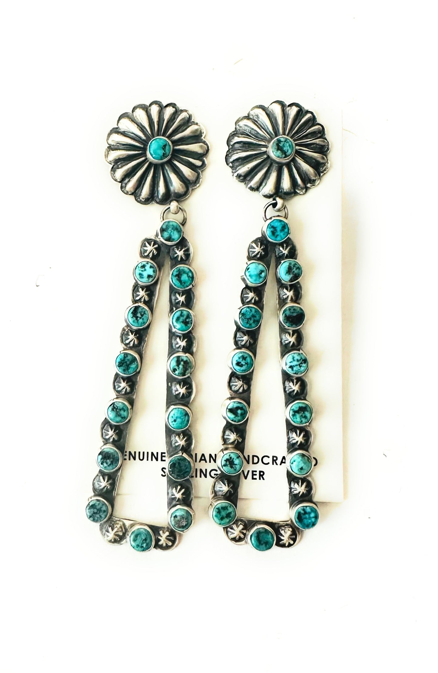 Handcrafted Sterling Silver & Turquoise Concho Dangle Earrings By Eugene Charley