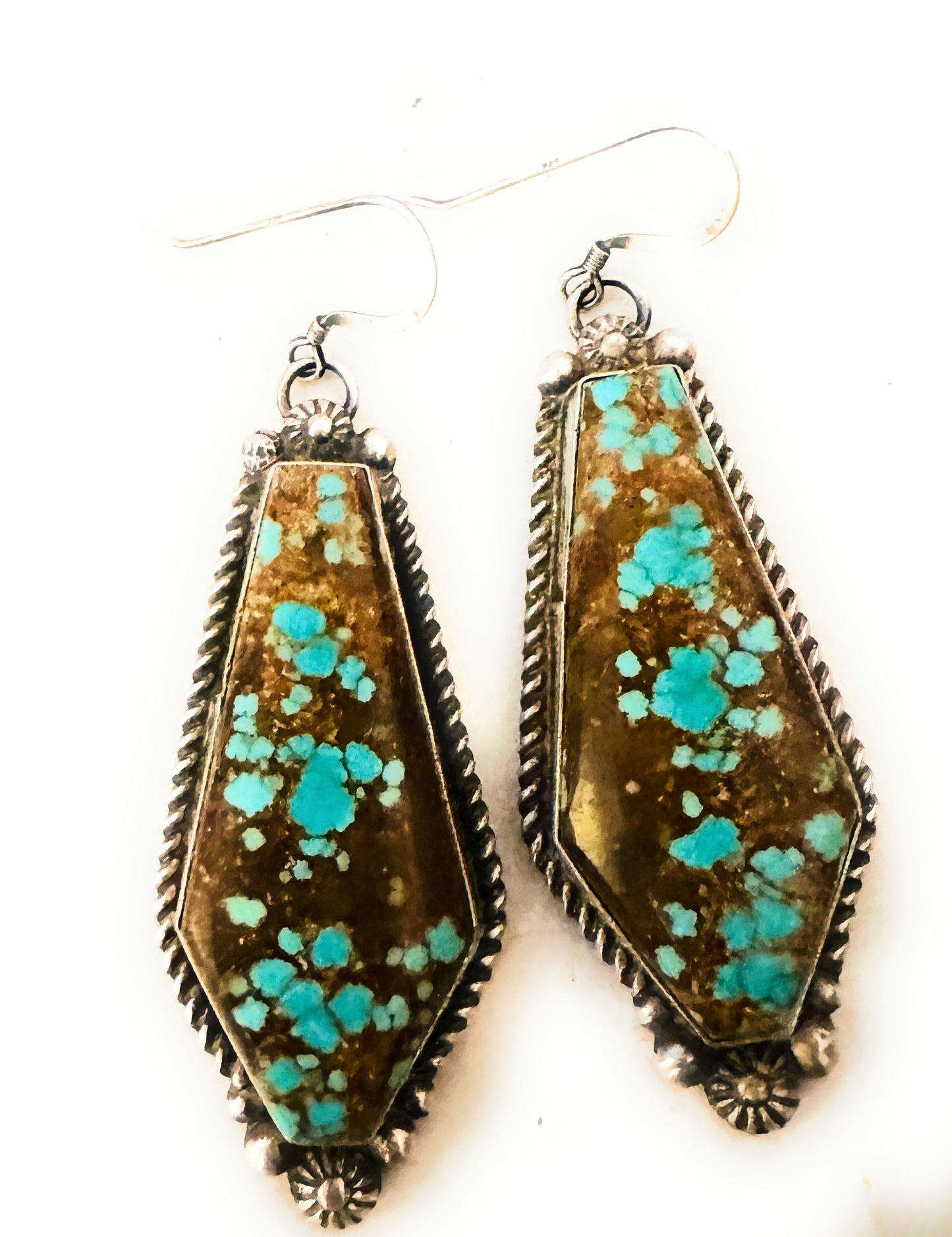 Handcrafted Number 8 Turquoise And Sterling Silver Dangle Earrings