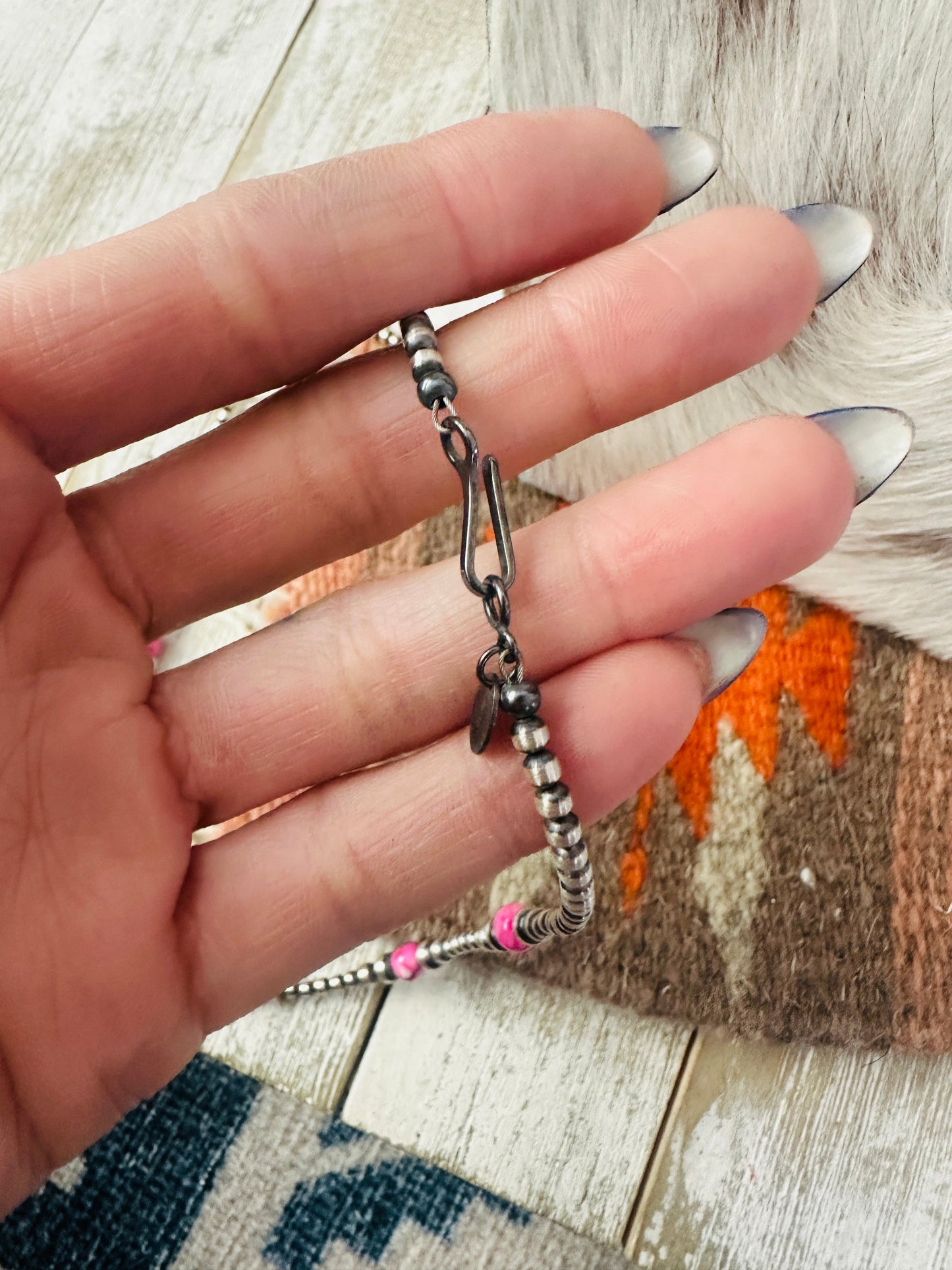 Handcrafted Sterling Silver & Pink Mojave 18” Beaded Necklace