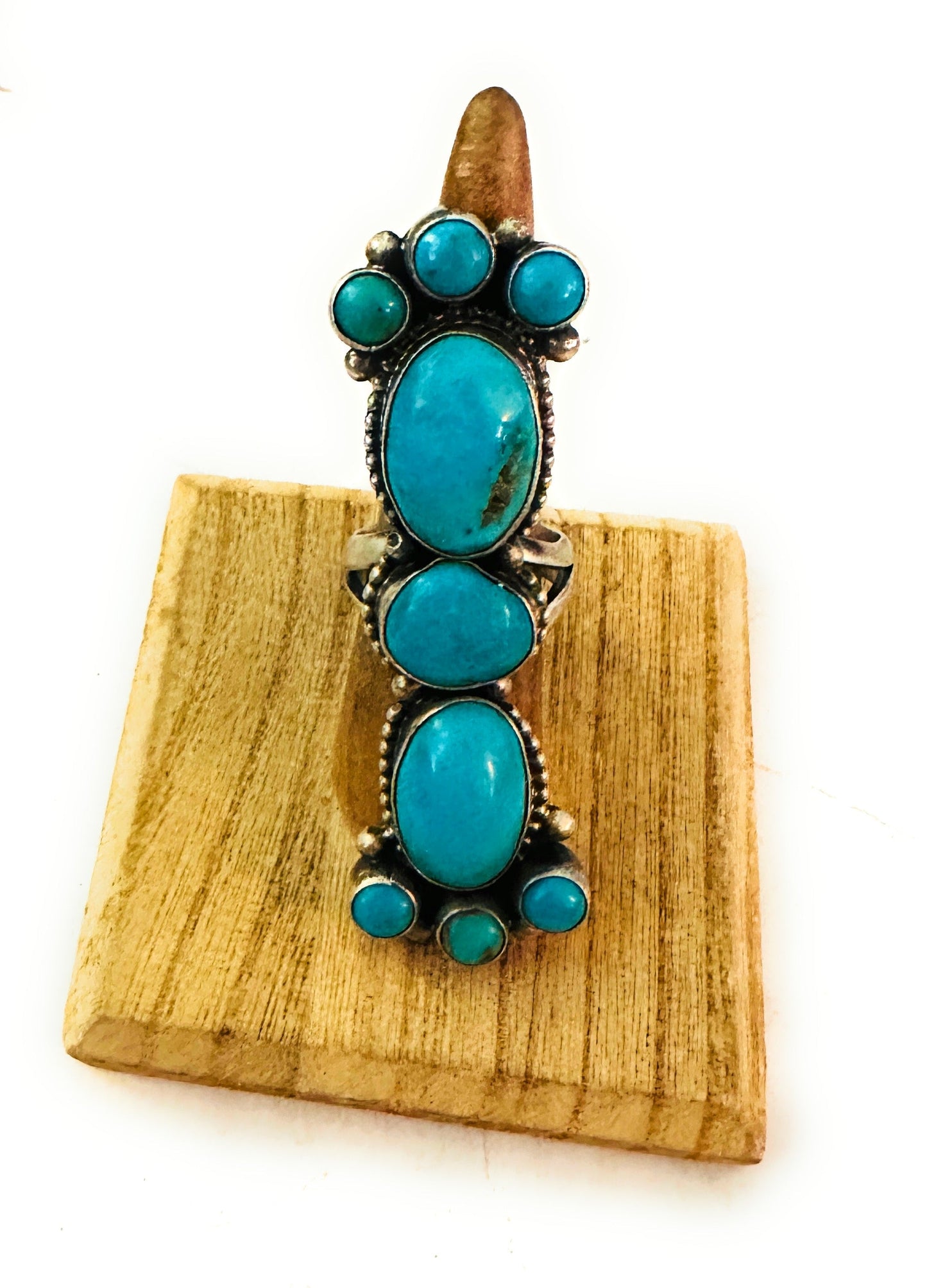Handcrafted Sterling Silver & Kingman Turquoise Ring Size 8