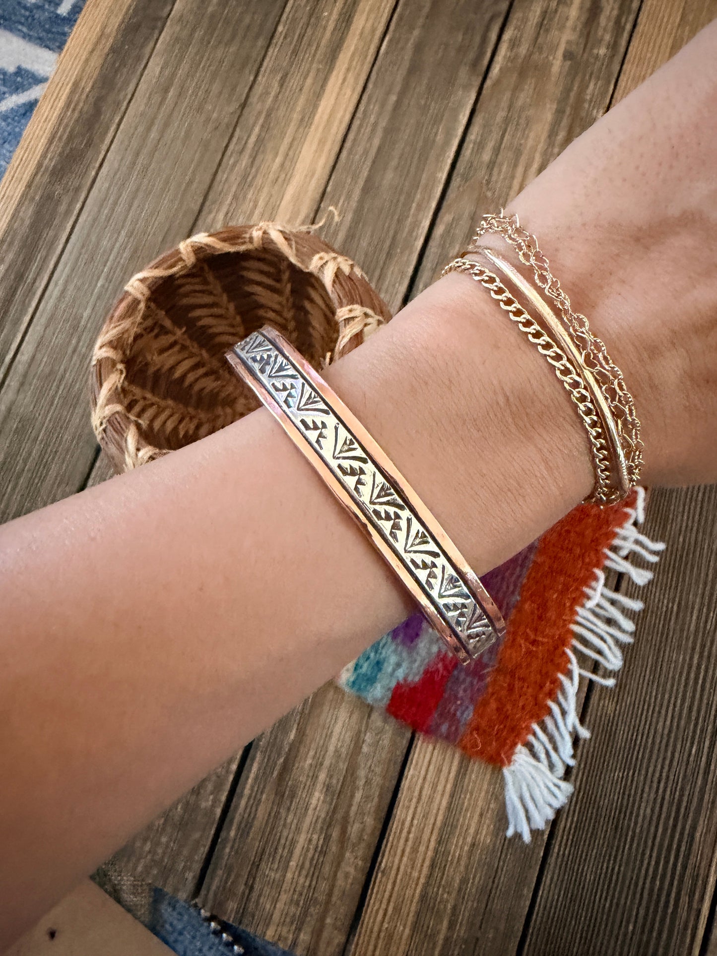 Handcrafted Copper & Sterling Silver Cuff Bracelet by Wylie Secatero
