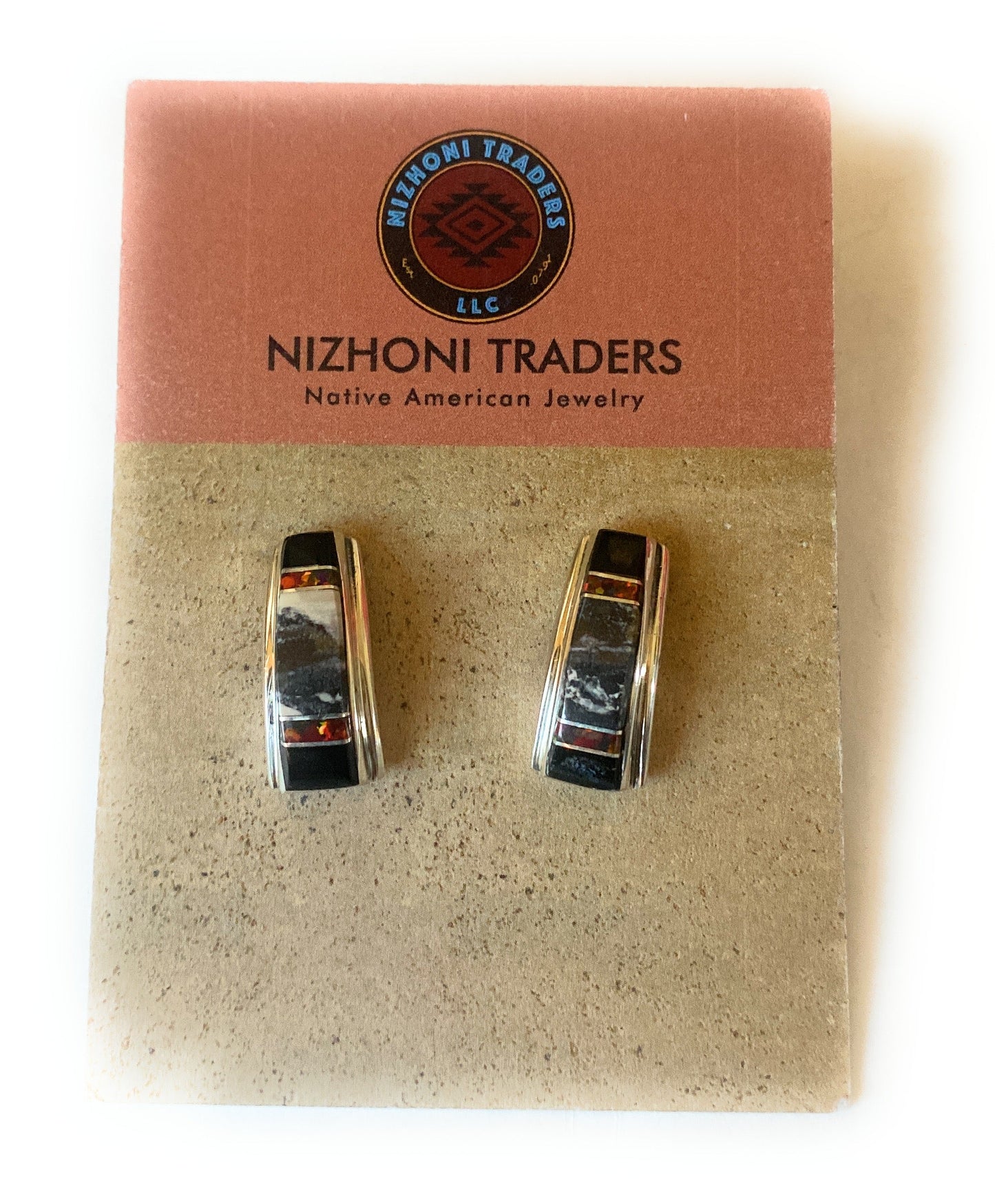 Handcrafted Multi Stone & Sterling Silver Inlay Dangle Earrings Signed