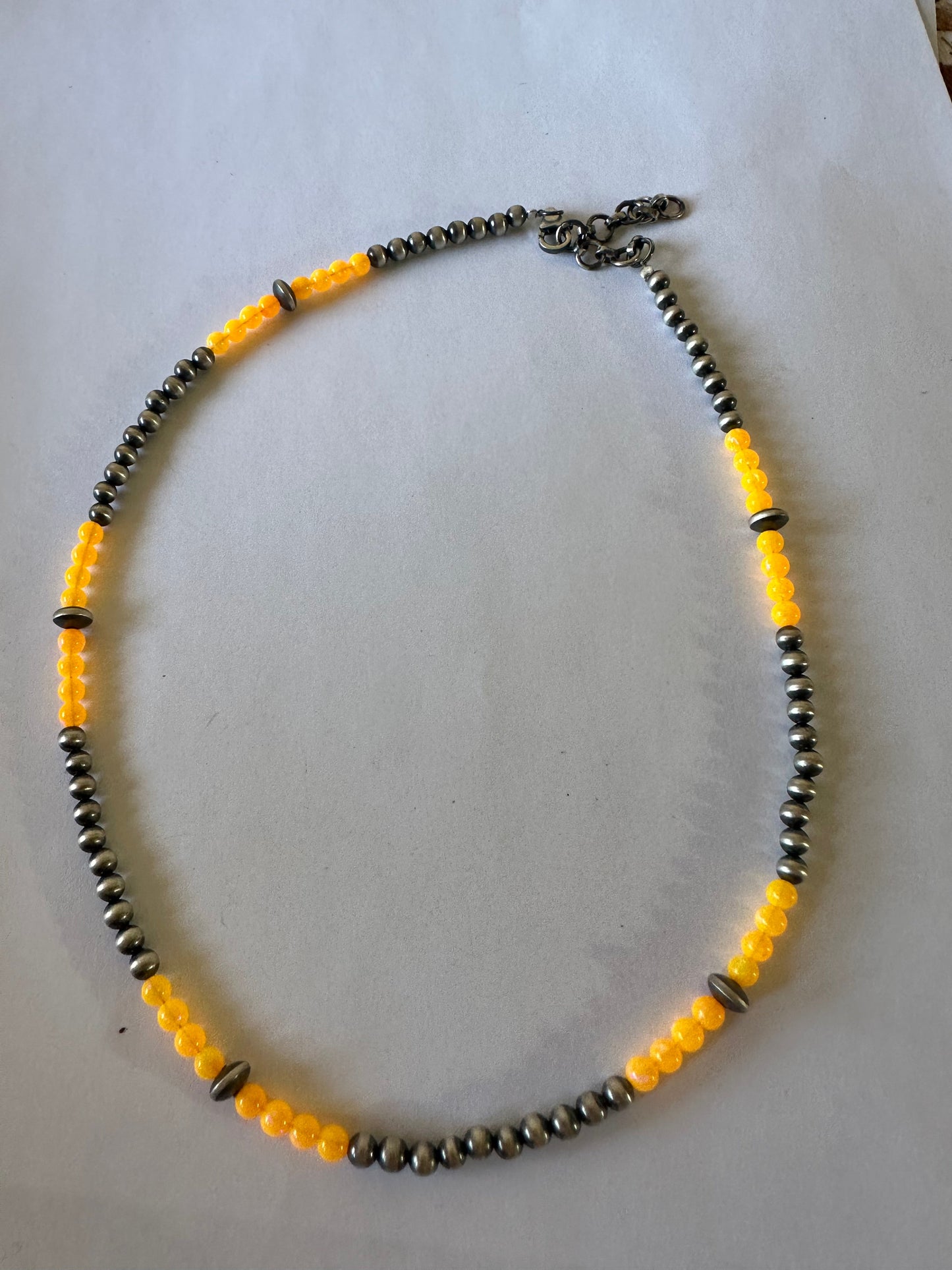 Handmade Handcrafted Pearl Style Sterling Silver, Orange Fire Opal Beaded Necklace