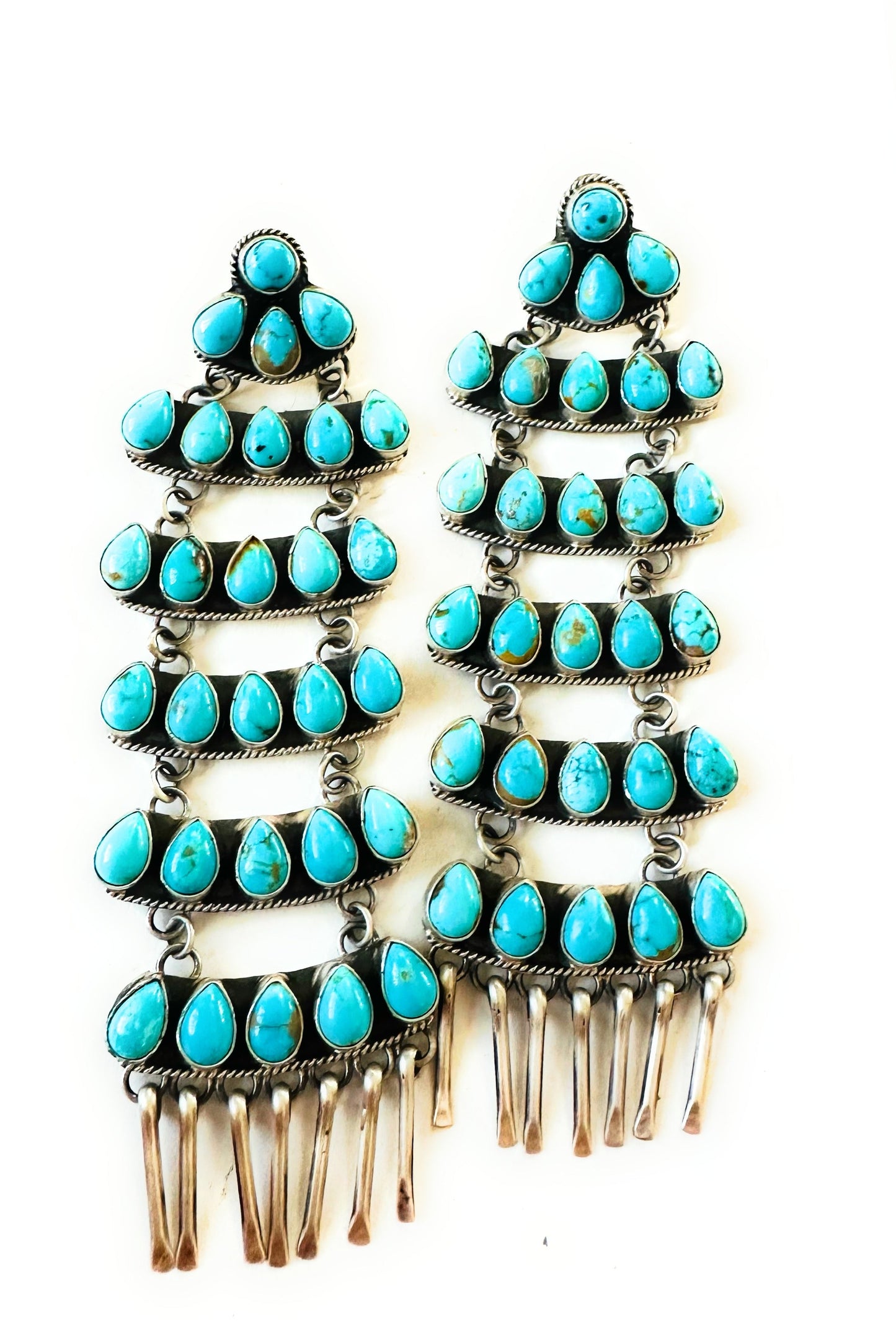 Handcrafted Turquoise & Sterling Silver Chandelier Dangle Earrings